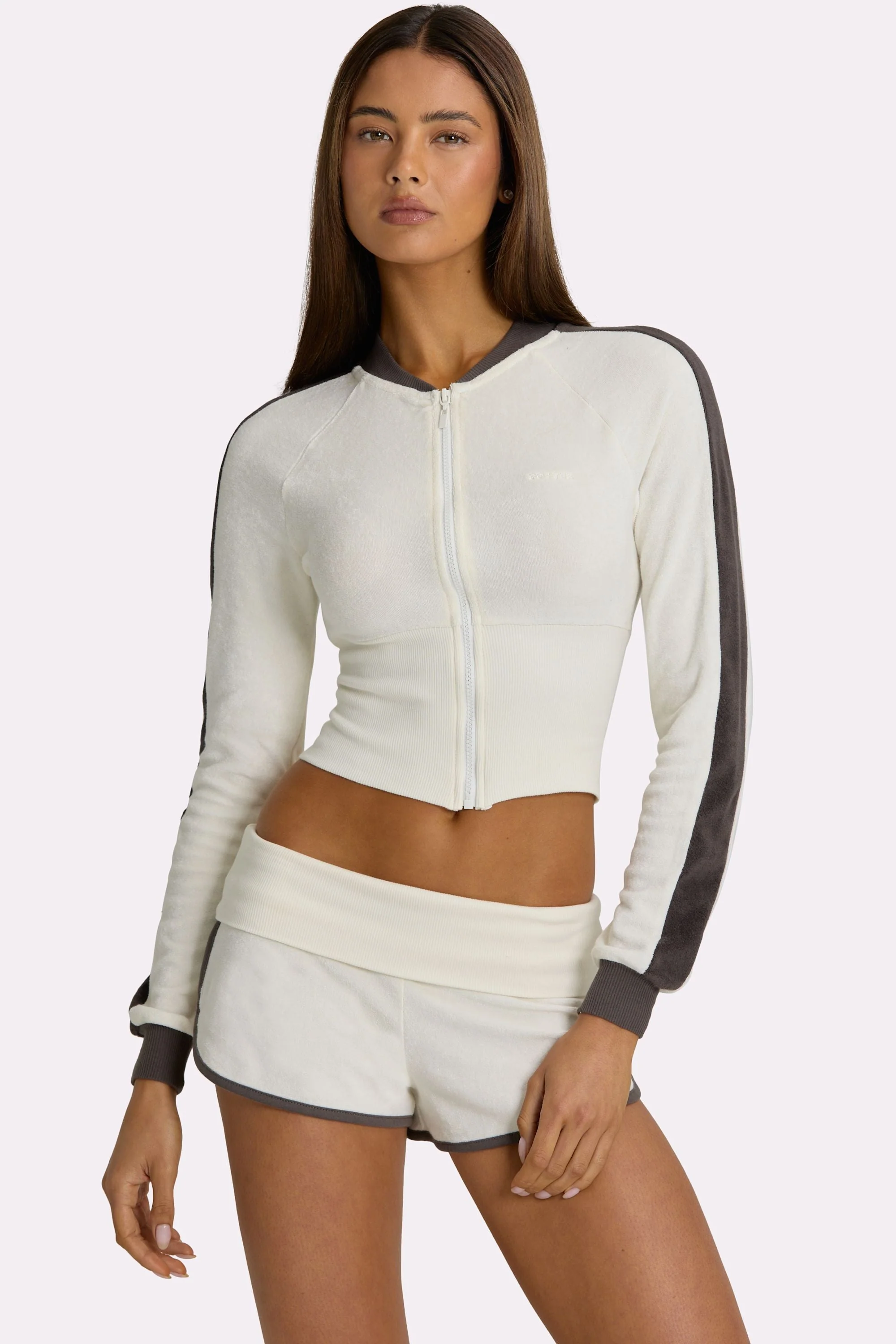 Quality Terry Zip-Up Jacket in Coconut Verified