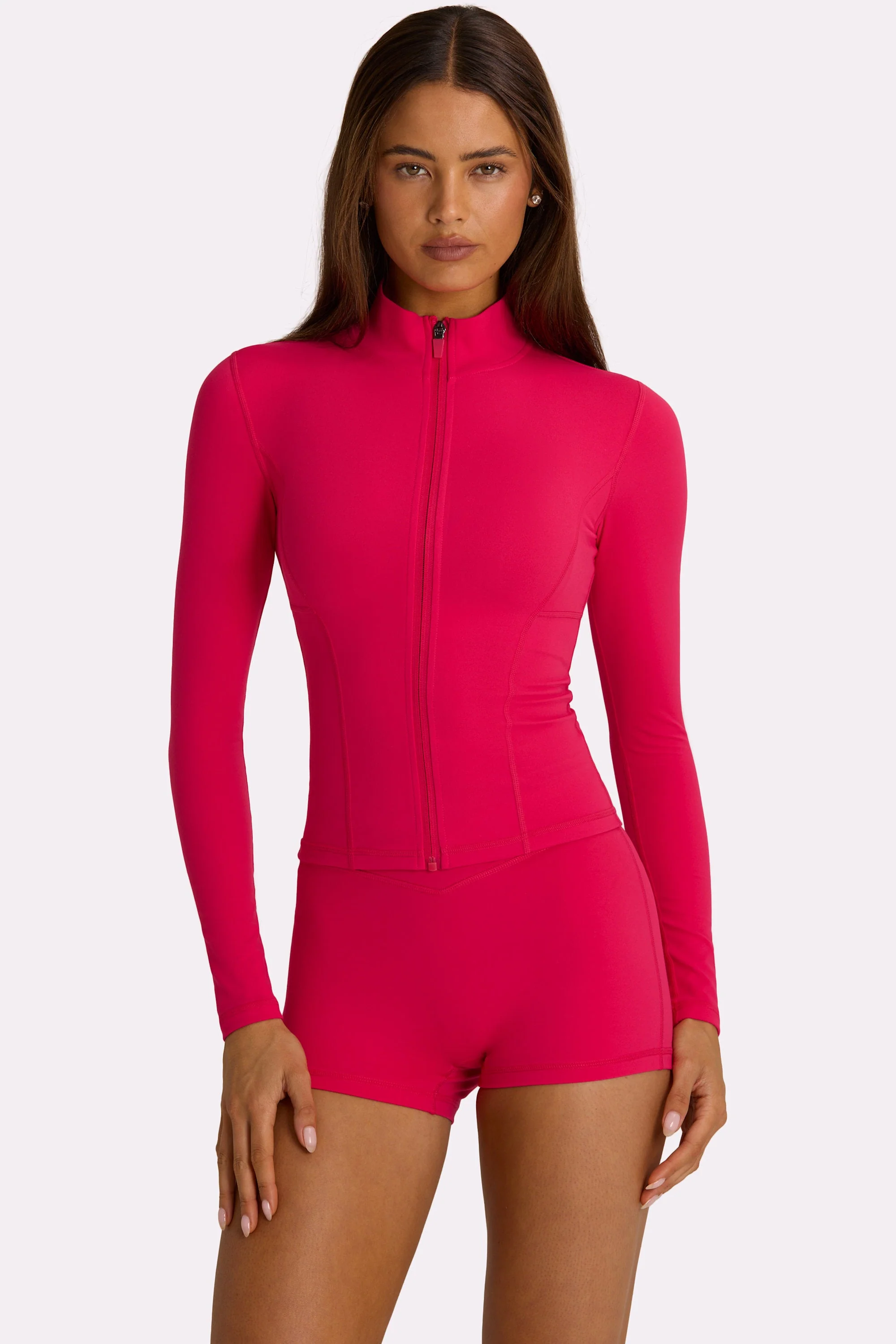 Solid Soft Active Zip-Up Jacket in Hot Pink Practical