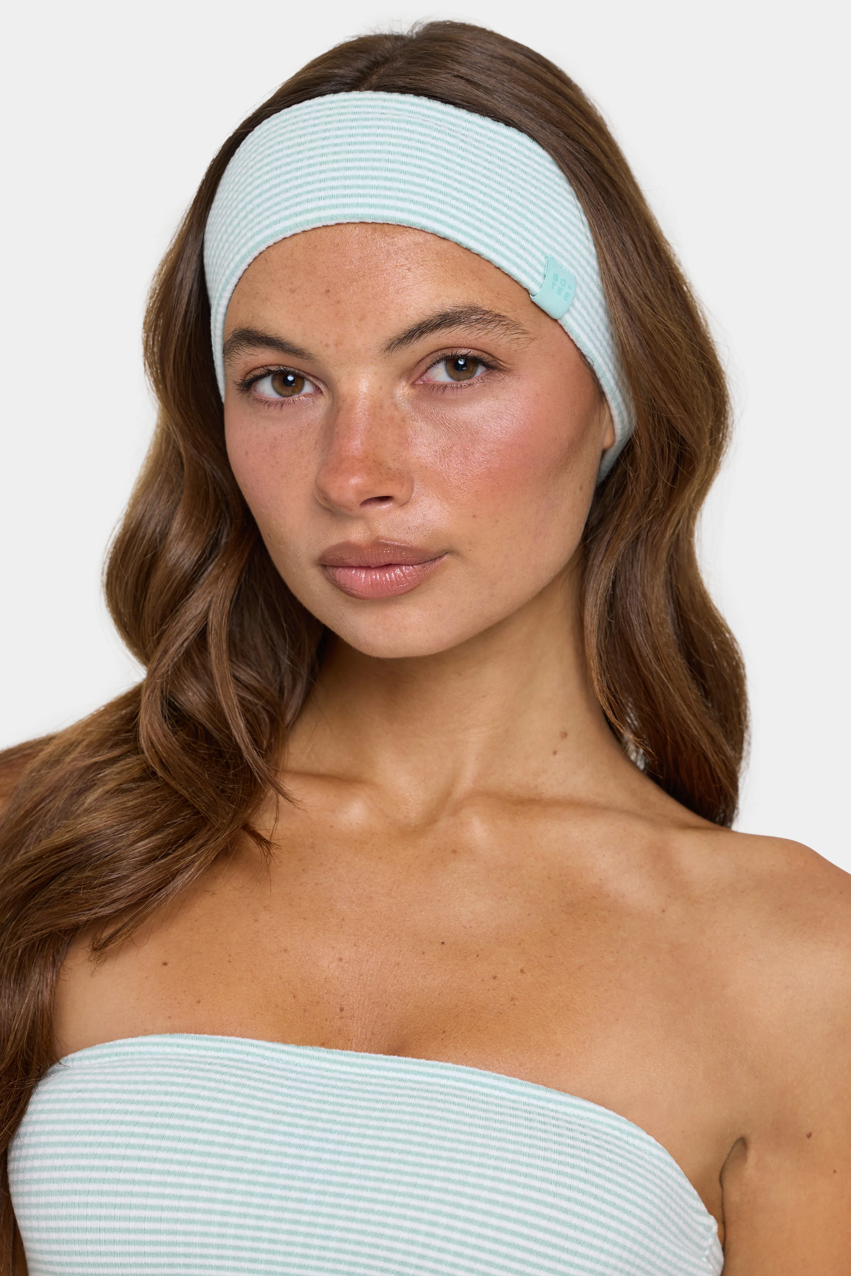 Sustainable Ribbed Jersey Headband in Mint Stripe Organic
