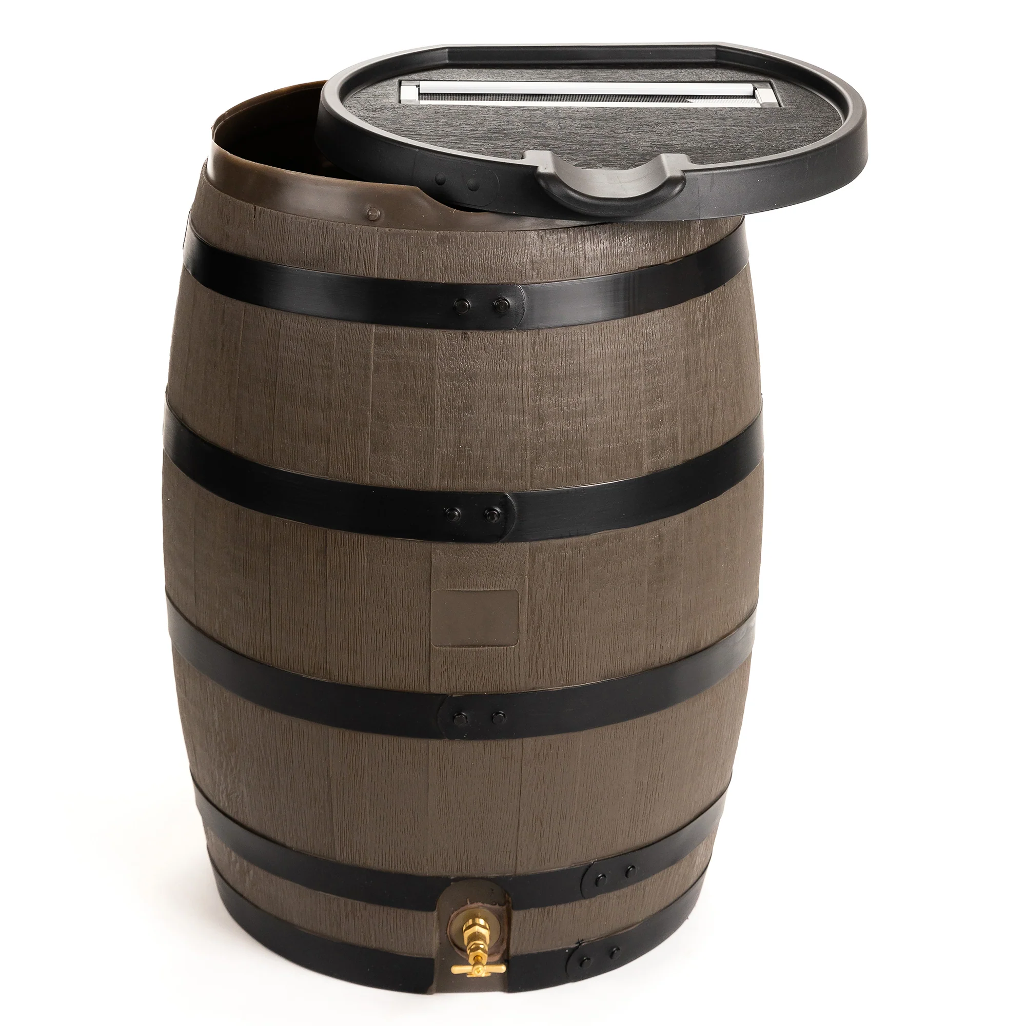 Healthy 55 Gallon Premium Flat Back Rain Barrel with Removable Lid World-Class