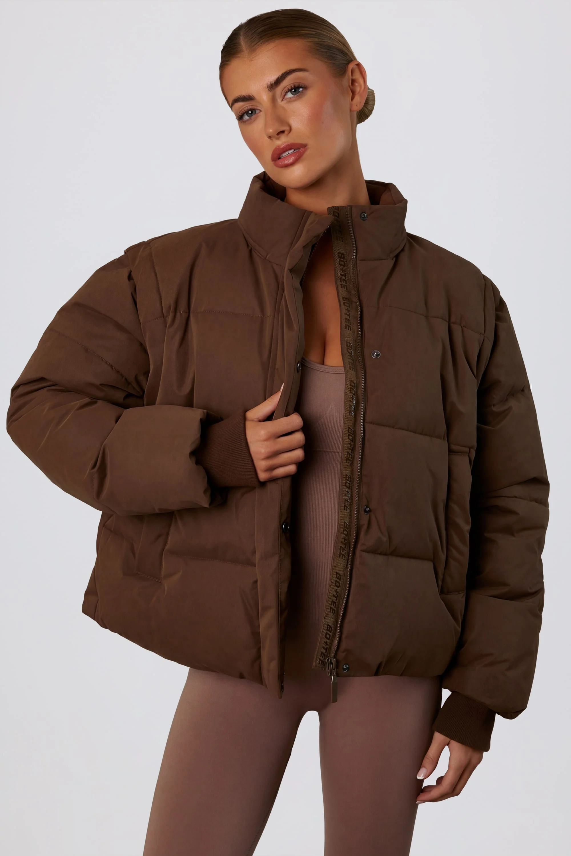 Original Cropped Puffer Jacket with Detachable Sleeves in Cocoa Brown Crafted