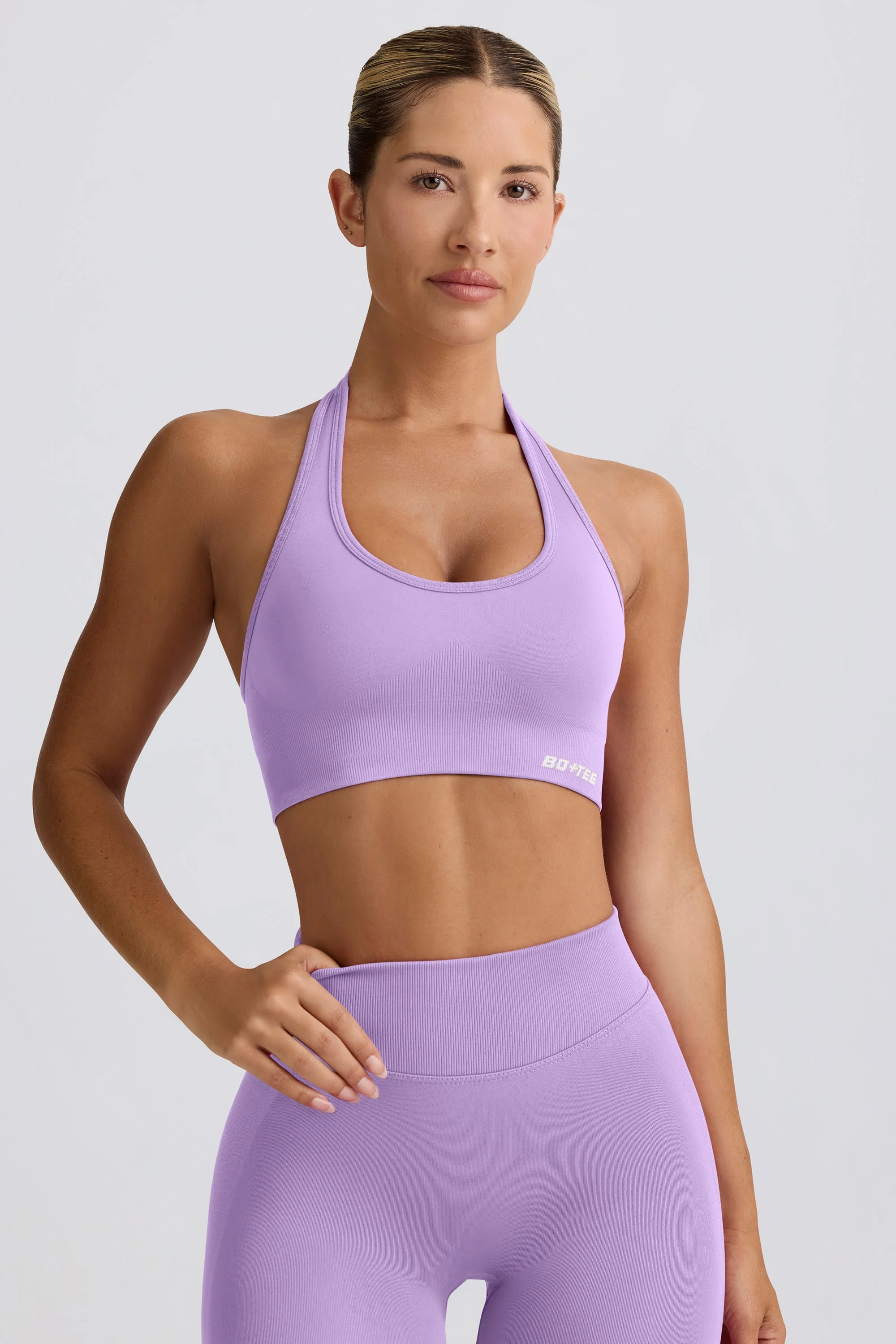 Expertly Made Define Luxe Halterneck Sports Bra in Lilac High-Quality