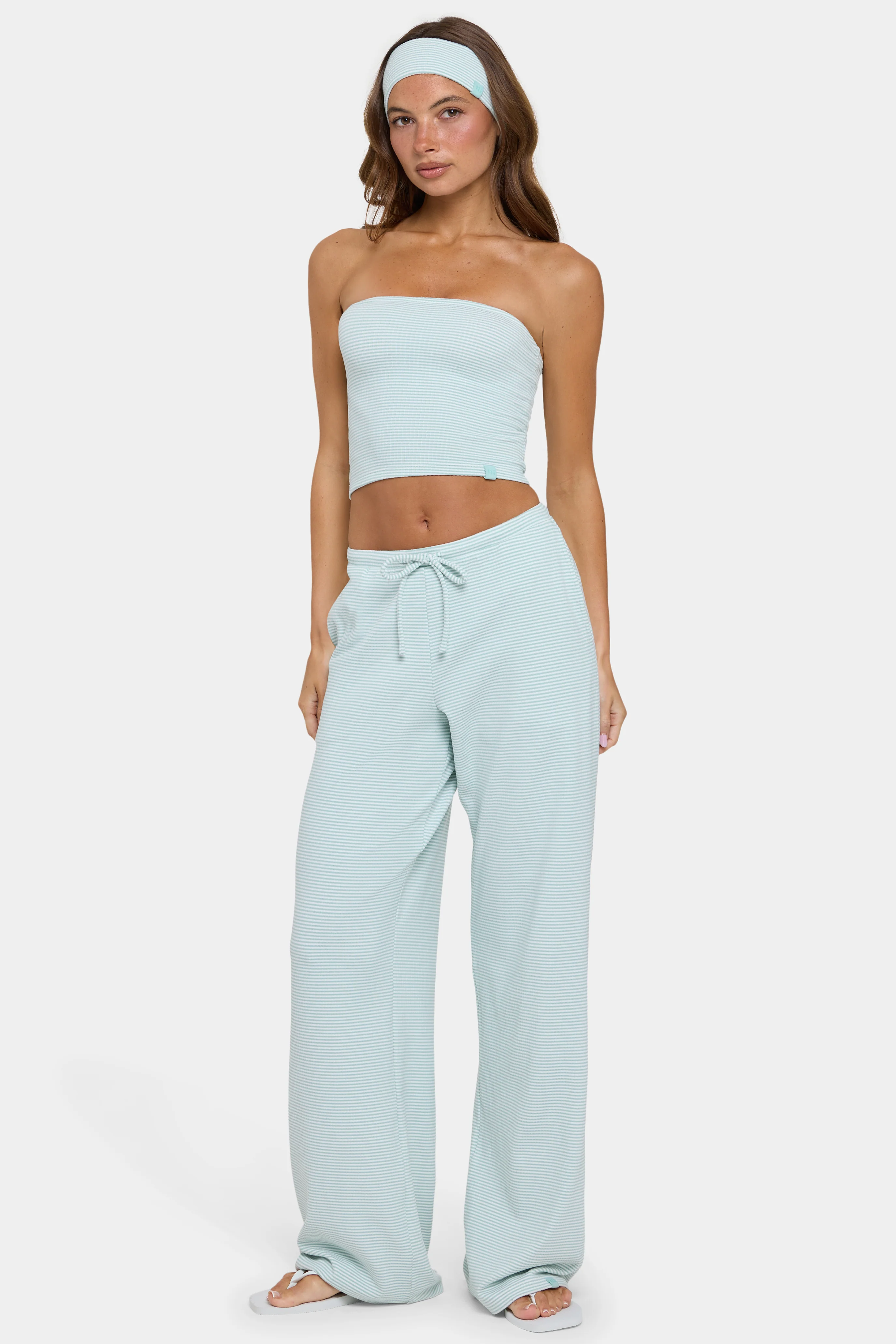Efficient Ribbed Jersey Low-Rise Trousers in Mint Stripe Elite