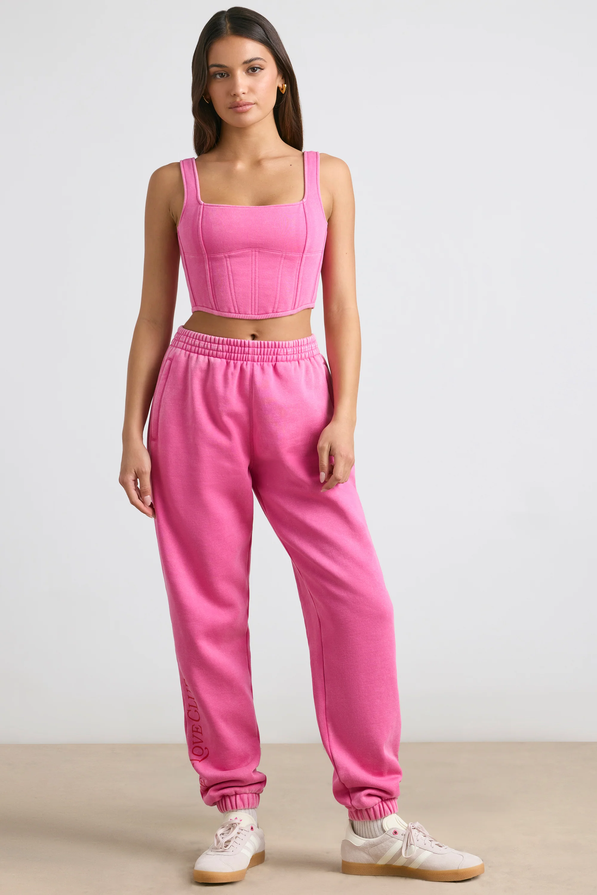 Fashionable Brushed Jersey Oversized Joggers in Hot Pink Fine