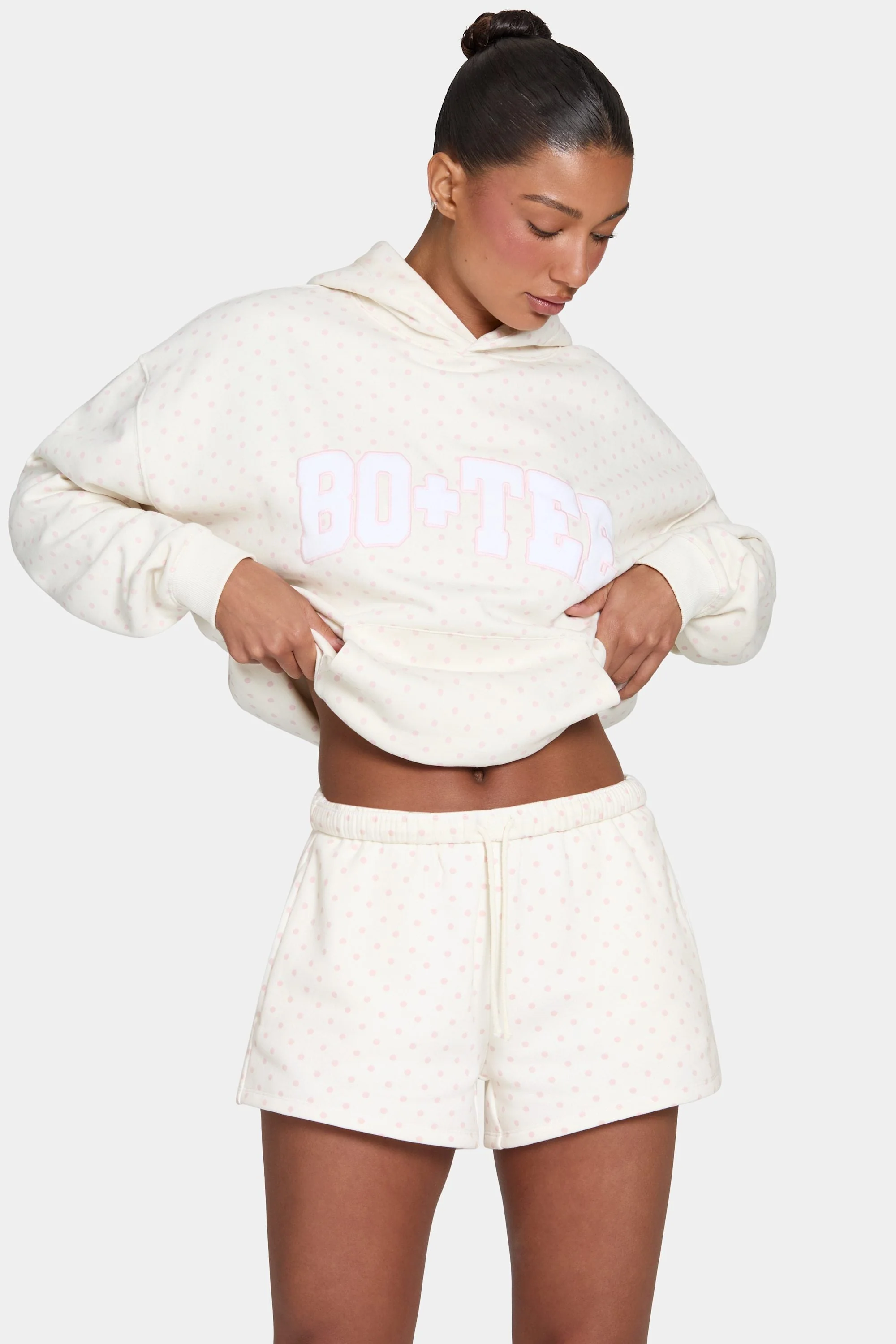 Easy-to-Use Oversized Applique Hoodie in Blush Polka Dot Clean