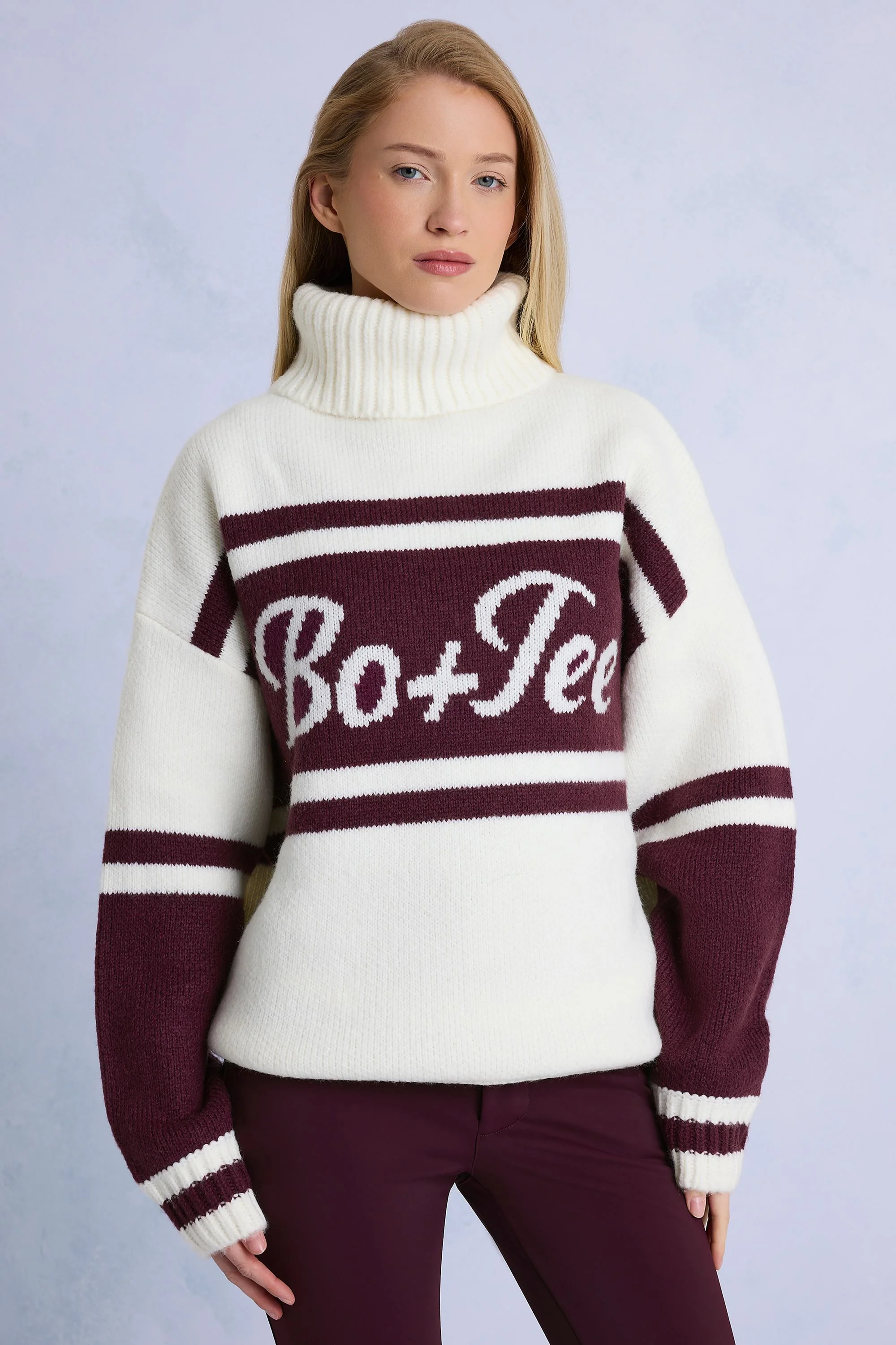 Authentic Knit Turtleneck Oversized Jumper in Burgundy Flexible