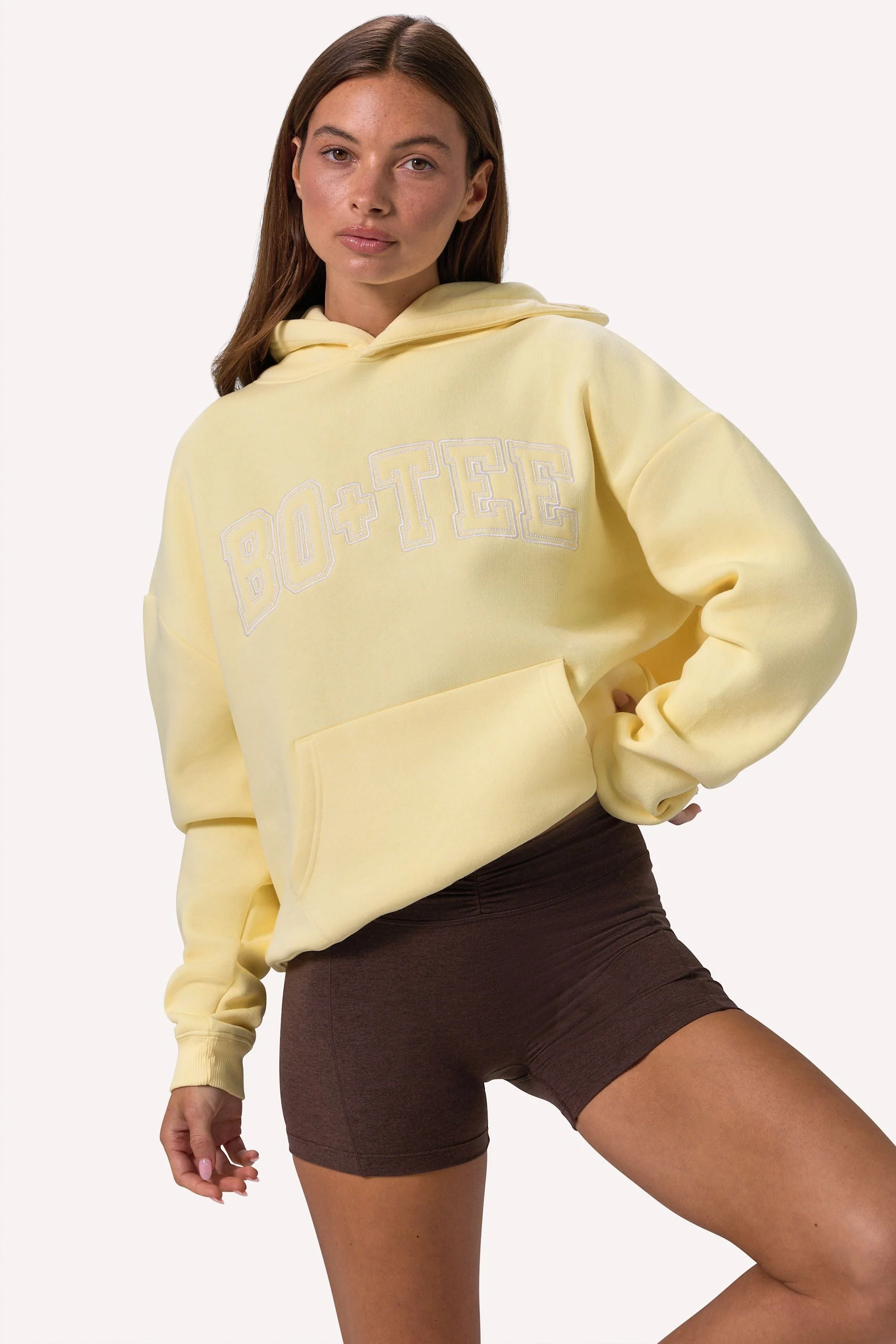 Modern Embroidered Oversized Hoodie in Soft Yellow Exceptional