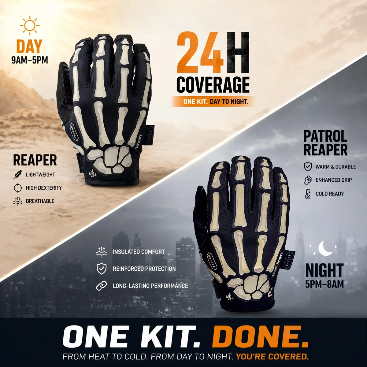 Expertly Made TACLAB 24H Reaper Bundle – Tactical Gloves 2-Pack Smooth
