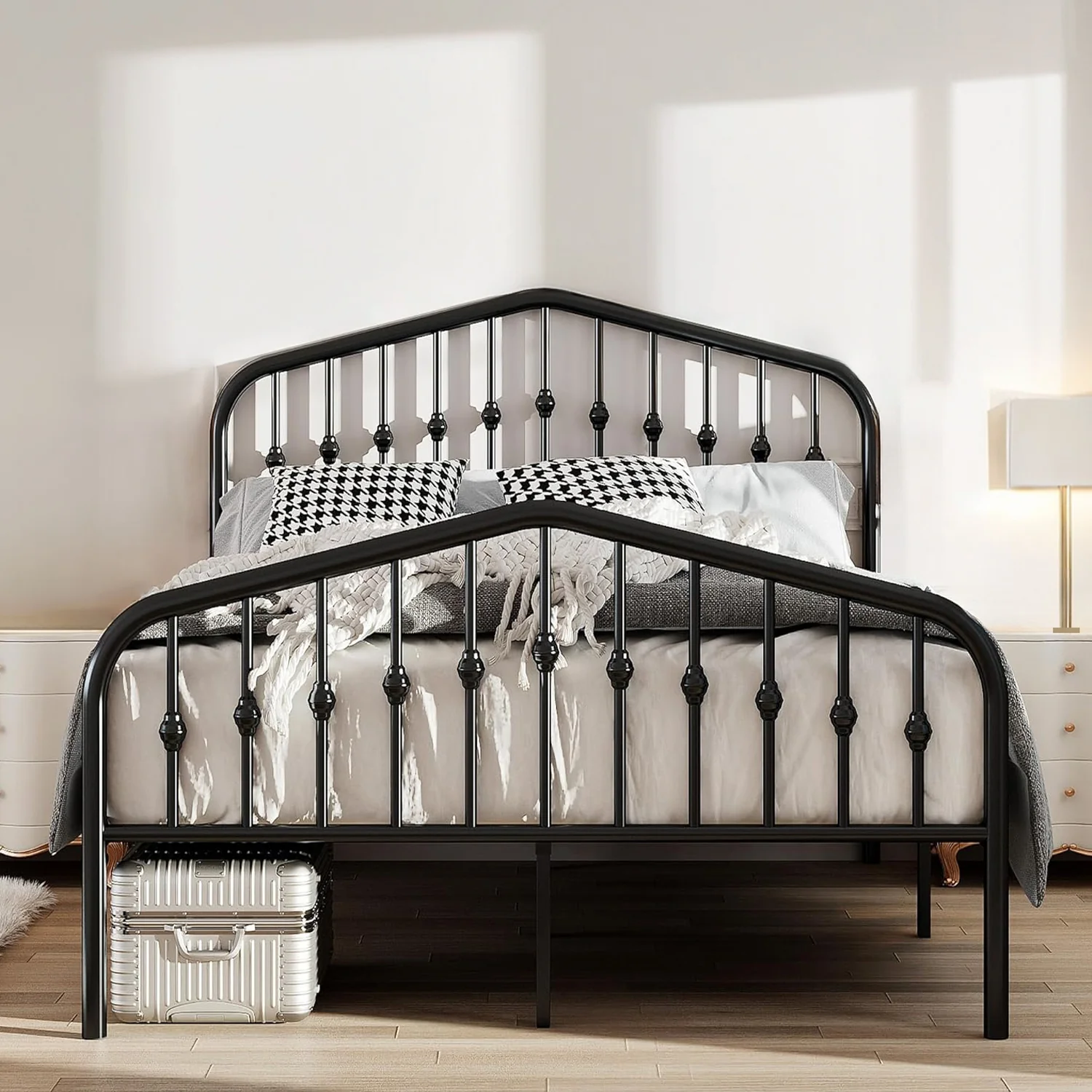 Secure Vintage Metal Platform Bed Frame with Headboard and Footboard No Springs RequiredVintage Metal Platform Bed Frame with Headboard and Footboard No Springs Required Detailed