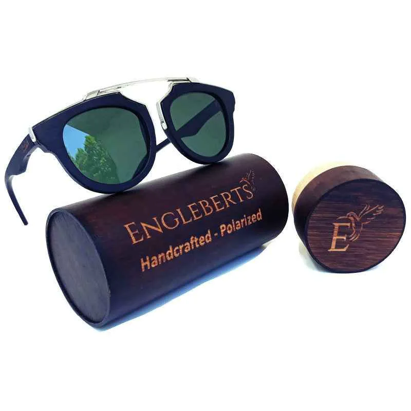 Verified Engelberts Black Wood Sunglasses with Silver Trim Powerful