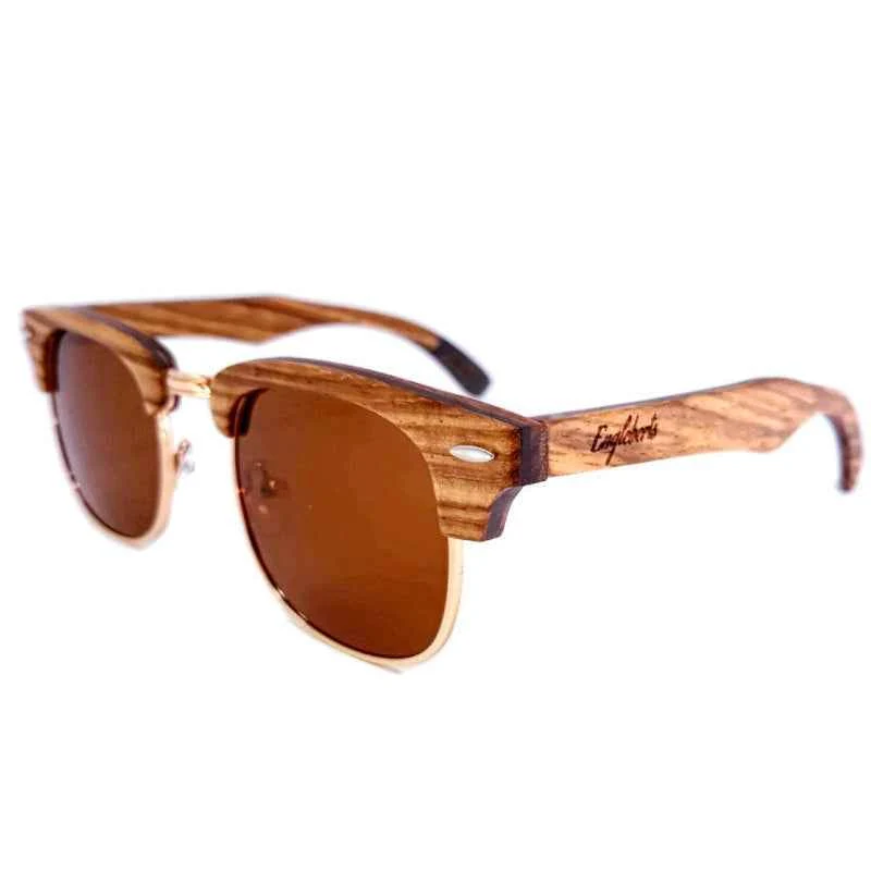 Advanced Engleberts Wooden Sunglasses with Tea Polarized Lenses UV400 - Full Wood Half Rim Design Secure