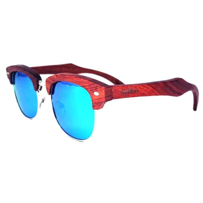 Green Brazilian Pear Wood Sunglasses With Ice Blue Lenses and Bamboo Case Professional