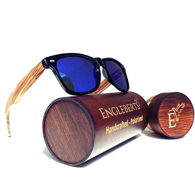 Superior Engleberts Zebrawood Polarized Sunglasses with Blue UV400 Protection and Handcrafted Bamboo Case High-End