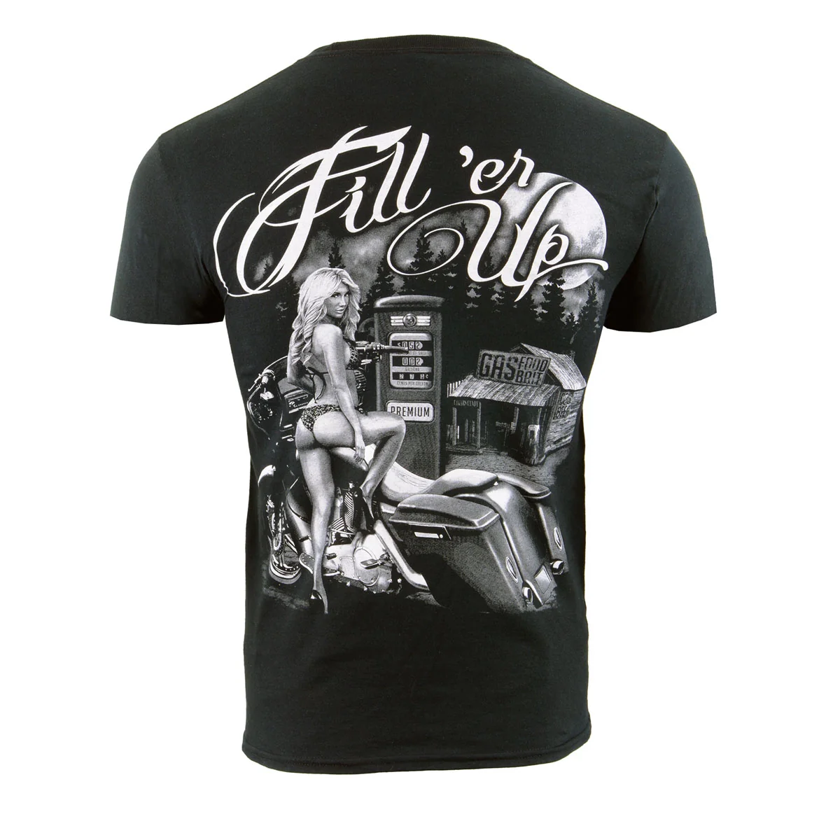 High-Performance Milwaukee Leather BCC116014 Men's Black 'Filler Up' Motorcycle Cotton Print T-Shirt Excellent