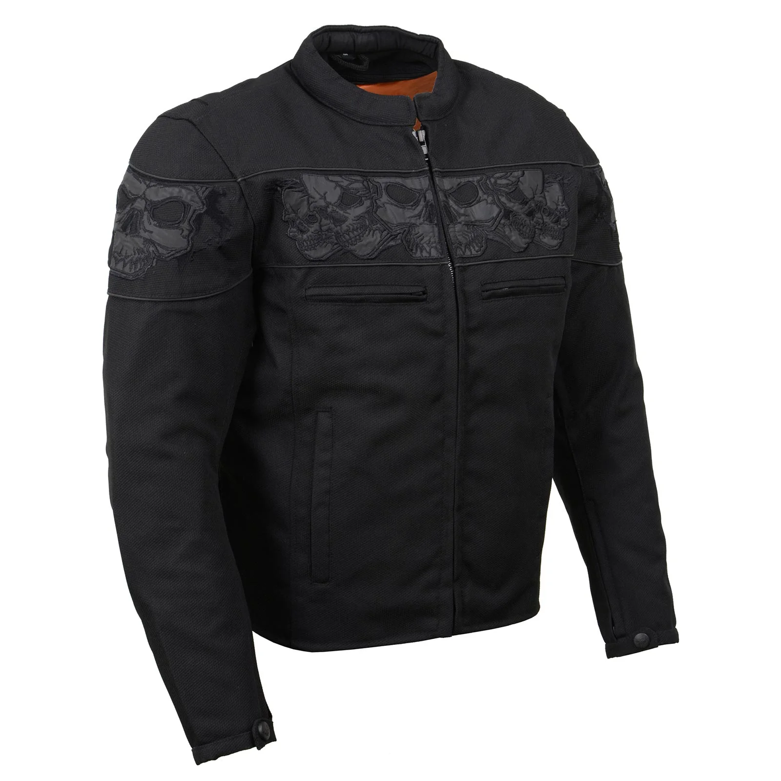 Fine Milwaukee Leather MPM1730 Men's Black Padded Textile All Season Motorcycle Jacket w Reflective Skulls Artwork Pure