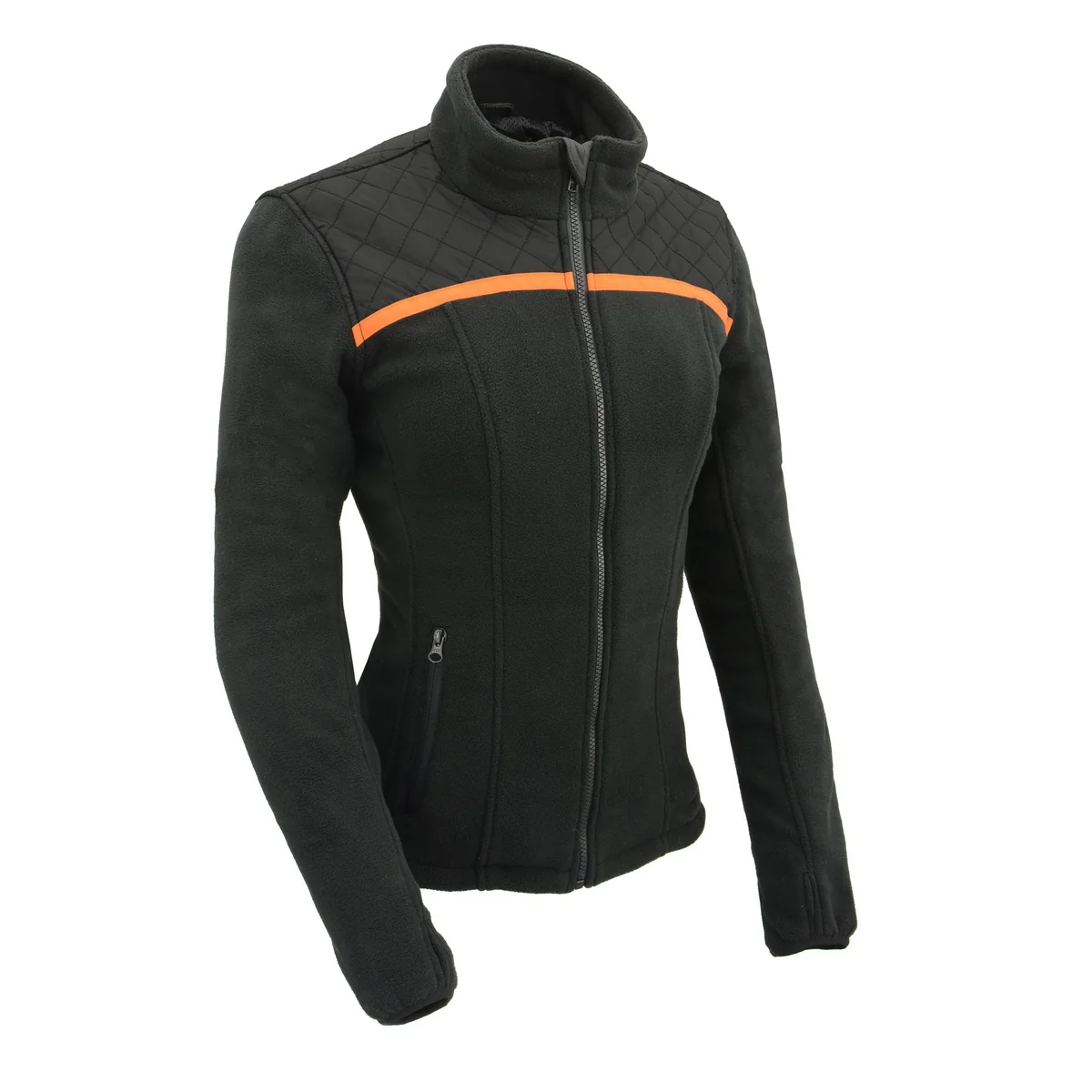Trusted Milwaukee Leather MPL2783 Women's Black Micro Fleece Zipper Front Jacket with Orange Stripe Expertly Made