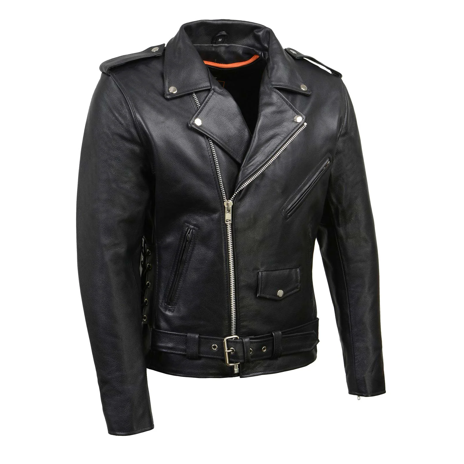 Dependable Milwaukee Leather SH1011 Men's Classic Brando Premium Leather Black Motorcycle Riders Leather Jacket w Side Laces Optimized