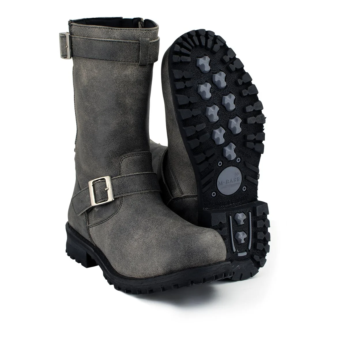 Safe M-Boss Apparel BOS49000 Men's Classic 12-inch Distress Grey Harness Leather Motorcycle Boots Genuine