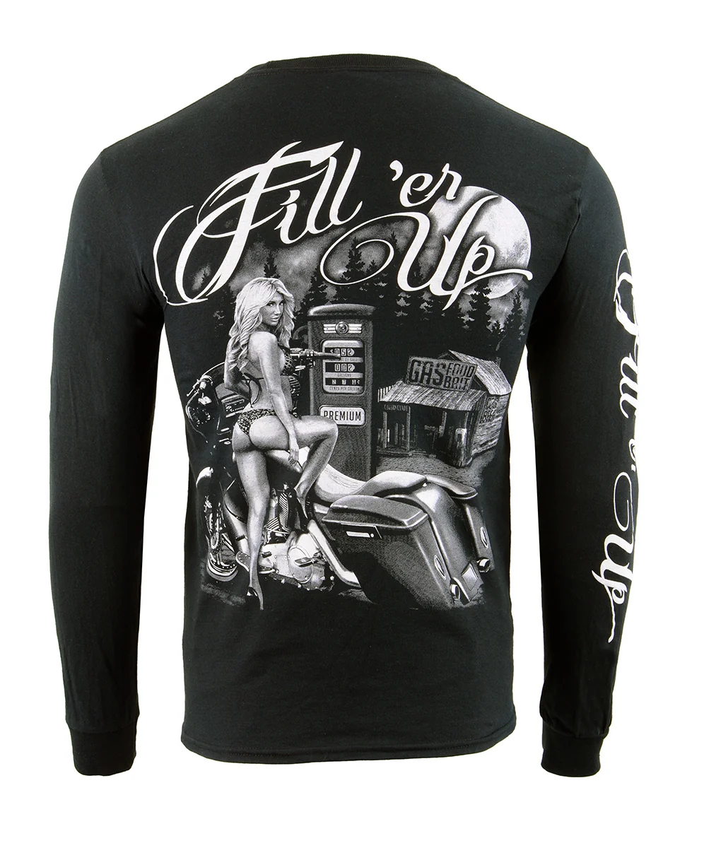 Sophisticated Biker Clothing Co. BCC117006 Men's Black 'Filler Er Up' Long Sleeve T-Shirt Environmentally Friendly