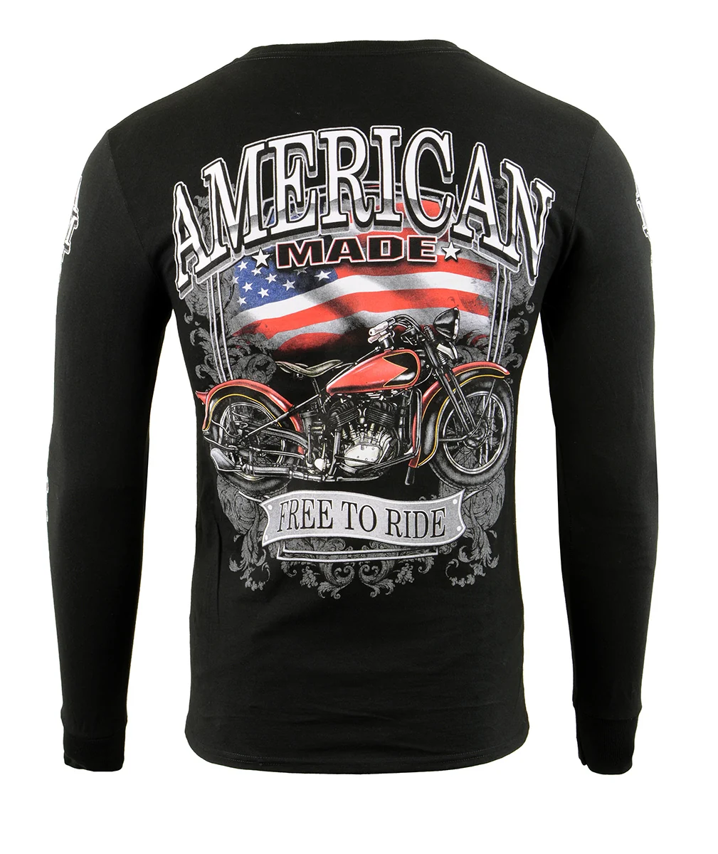 Stylish Biker Clothing Co. BCC117001 Men's Black 'American Made To Ride' Long Sleeve T-Shirt Organic