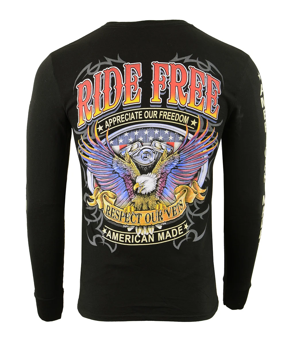 Fine Crafted Biker Clothing Co. BCC117005 Men's Black 'Ride American Made' Long Sleeve T-Shirt Verified