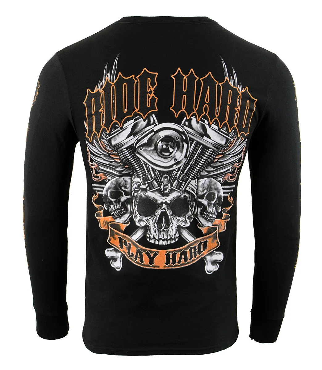 Optimized Biker Clothing Co. BCC117003 Men's Black 'Ride Hard Play Hard ' Long Sleeve T-Shirt Healthy