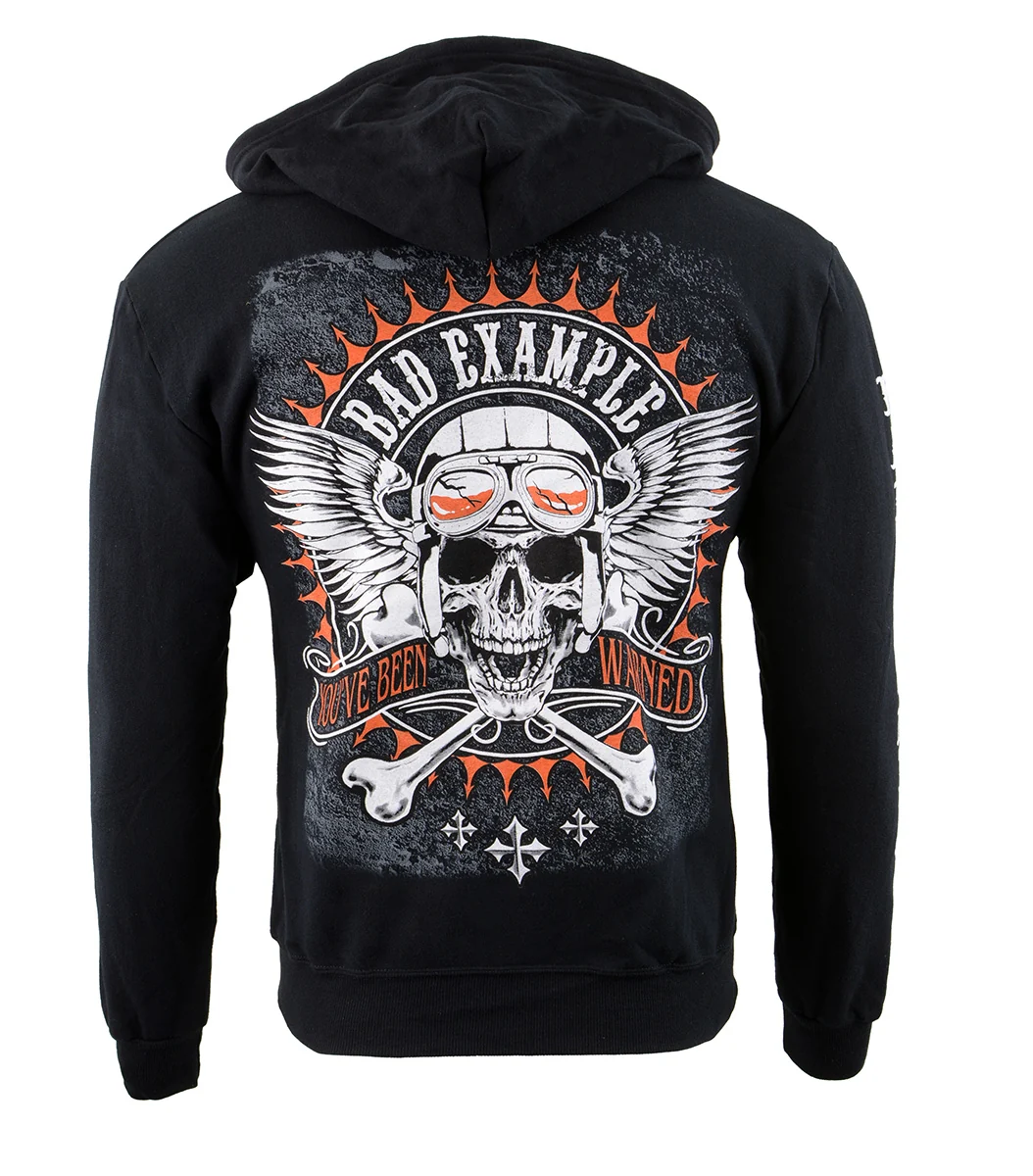 Advanced Biker Clothing Co. BCC118002 Men's Black 'Bad Example You've Been Warned' Motorcycle Skull Hoodie Secure