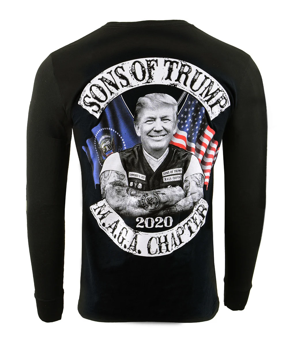 Fine Crafted Biker Clothing Co. BCC117007 Men's Black 'Sons of Trump' Motorcycle Long Sleeve T-Shirt Contemporary