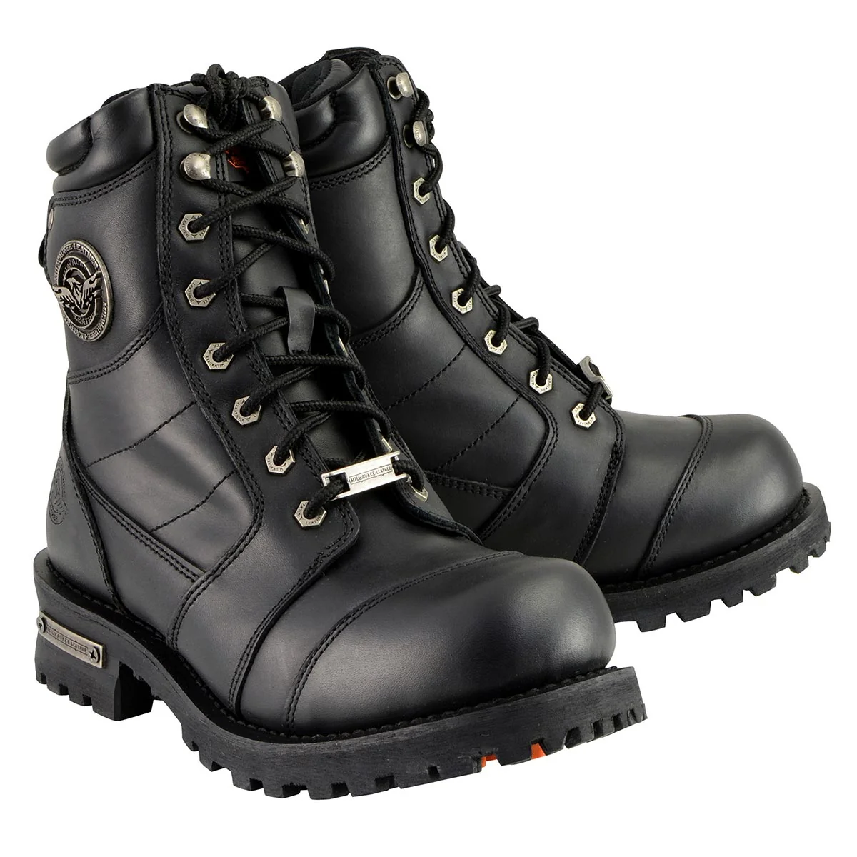 Premium Material Milwaukee Leather Men's Classic Black Leather 8-inch Lace-Up Logger Motorcycle Rider Boots MBM9030 Luxury