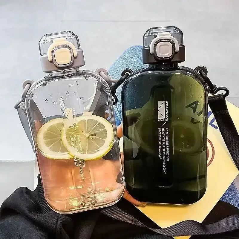 Green 750ml Slim Flat Square Water Bottle – BPA- Transparent Sports Bottle with Pop-Up Straw for Travel Outdoor Use Soft