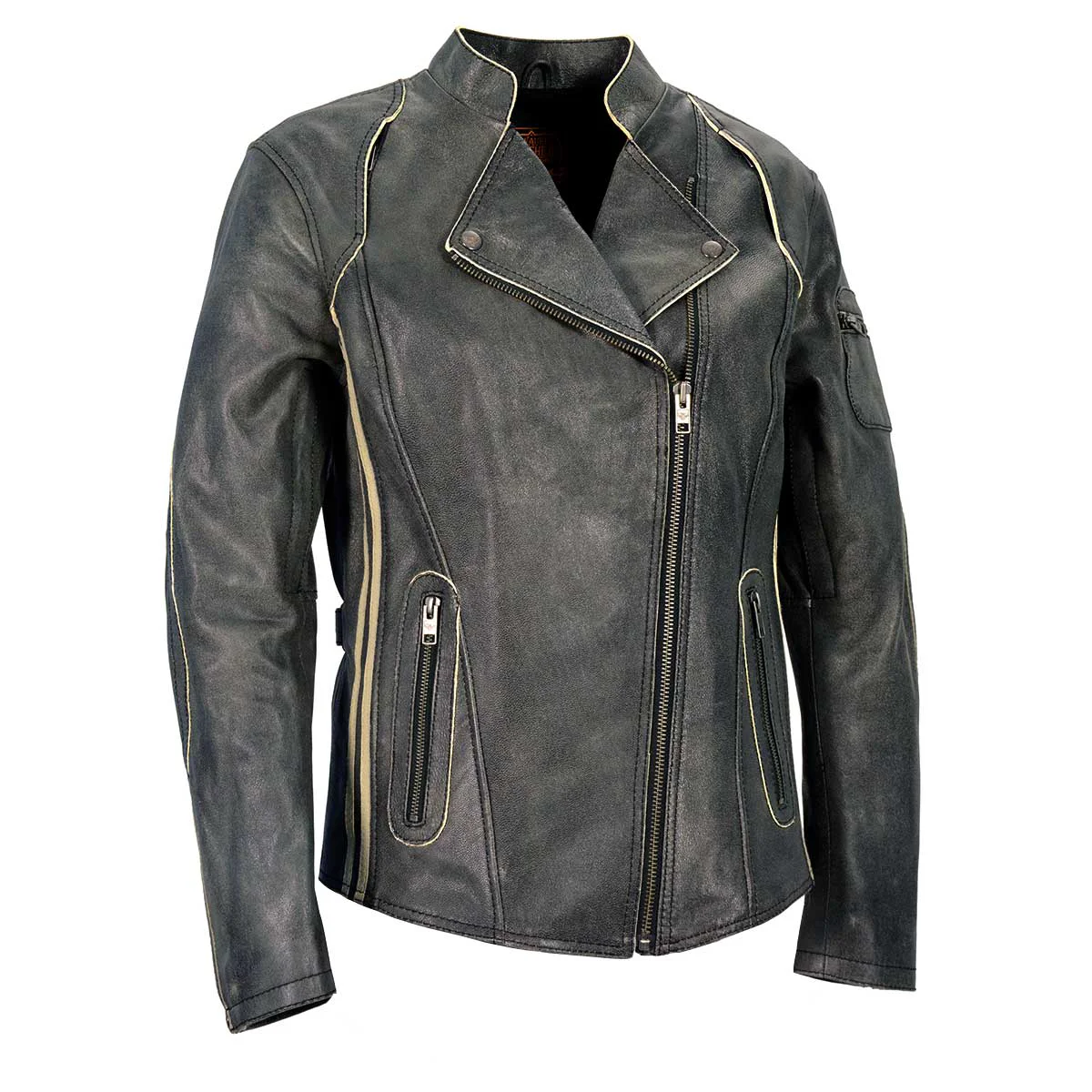 High-Grade Milwaukee Leather MLL2505 Women's Lightweight Vintage Cafe Racer Jacket with Racing Stripes Efficient