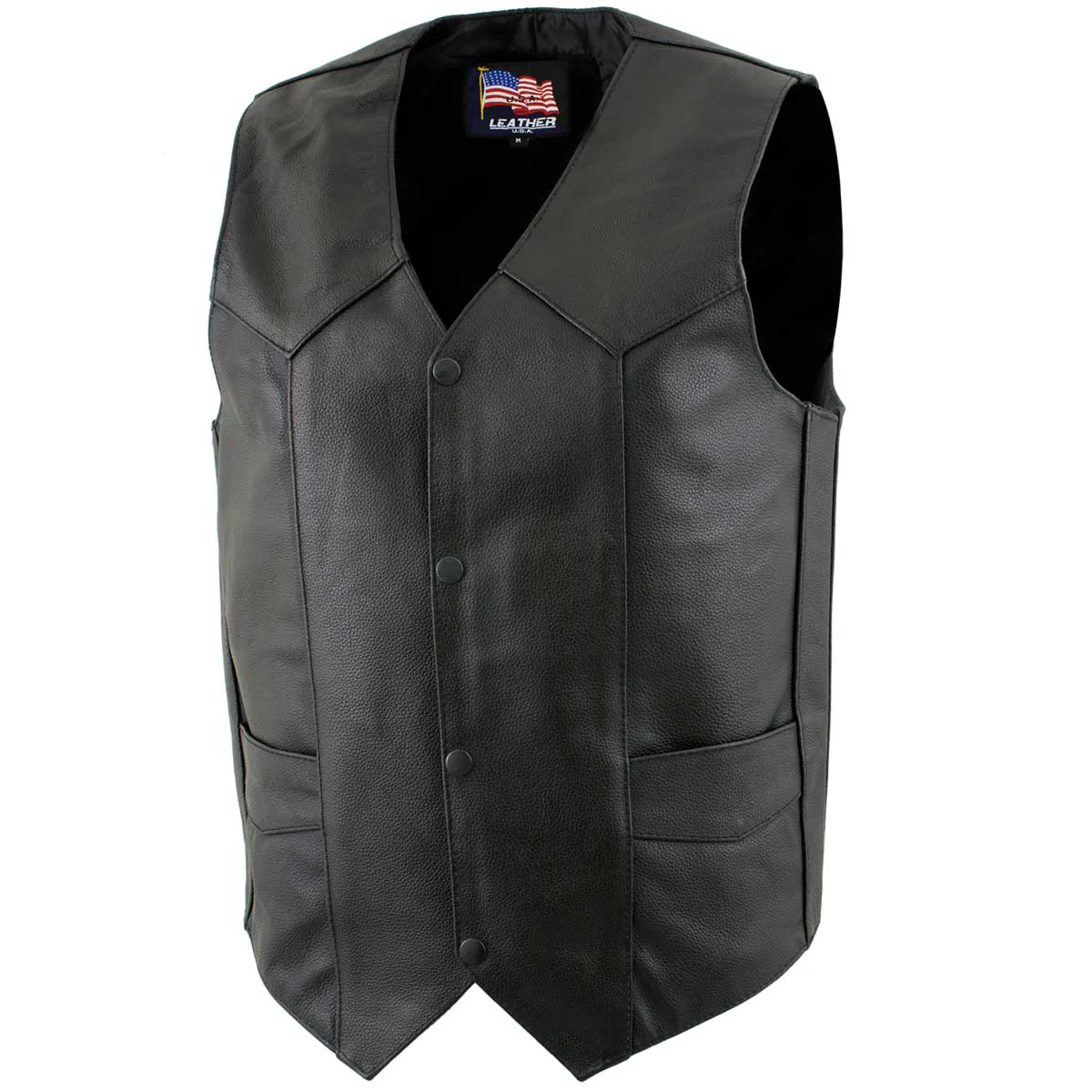 Traditional USA Leather 1201 Men's Black 'Club Style' Classic Leather Vest Flexible
