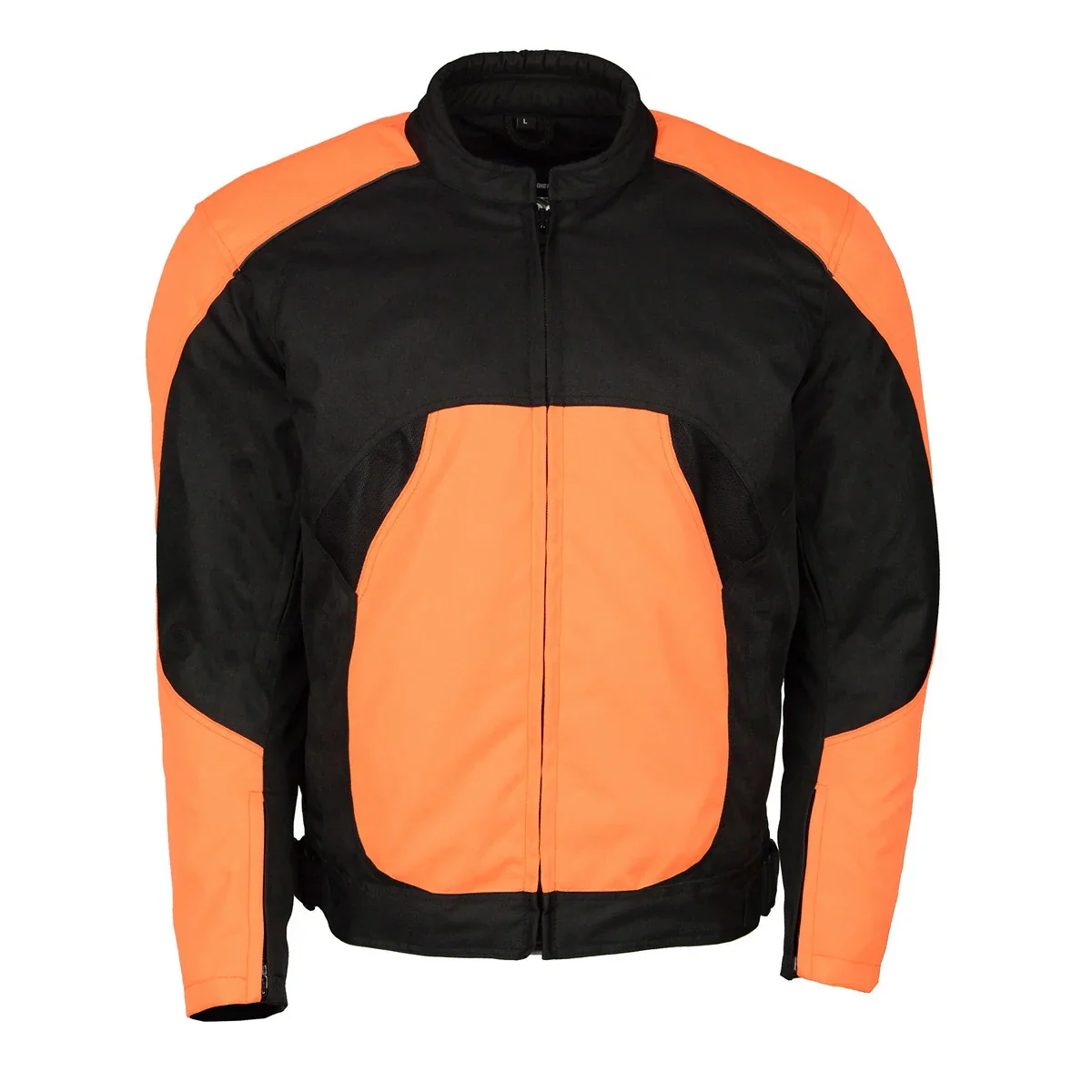 High-End M Boss Motorcycle Apparel BOS11701 Men's High-Vis Orange Nylon Motorcycle Racer Riding Jacket with Mesh Panel Black Superior