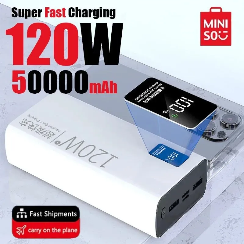 Recyclable Miniso 120W Super Fast Charging 50000mAh Power Bank - High Capacity Portable Power Supply for Various Mobile Phones Reliable