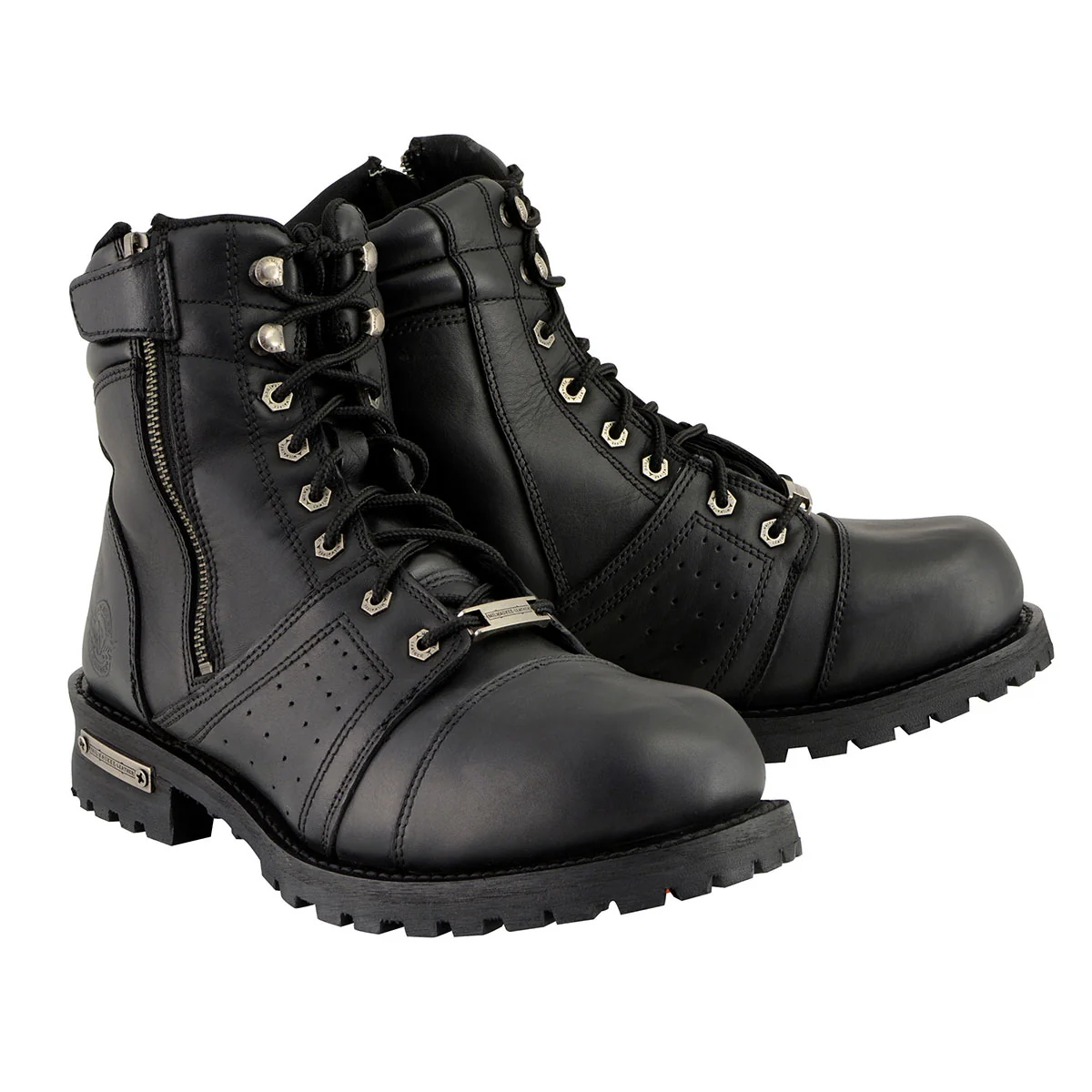 High-Performance Milwaukee Leather Men's Black Lace-Up Wide-Width Motorcycle Leather Boots with Side Zipper Entry MBM9000W Certified