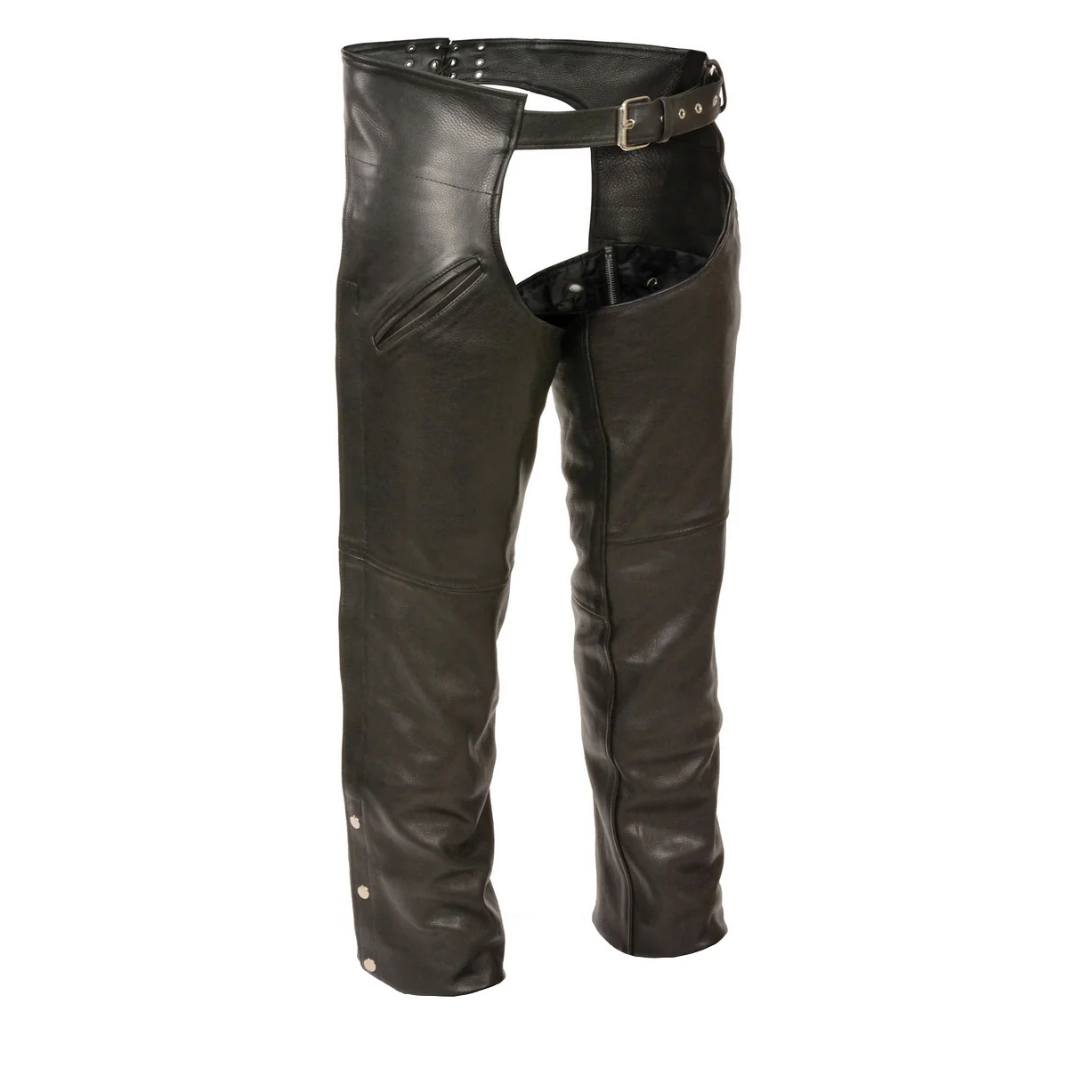 Top-Quality Leather XS1103BF Men s Black Slash Pocket Leather Chaps with Snap Out Liner Classic