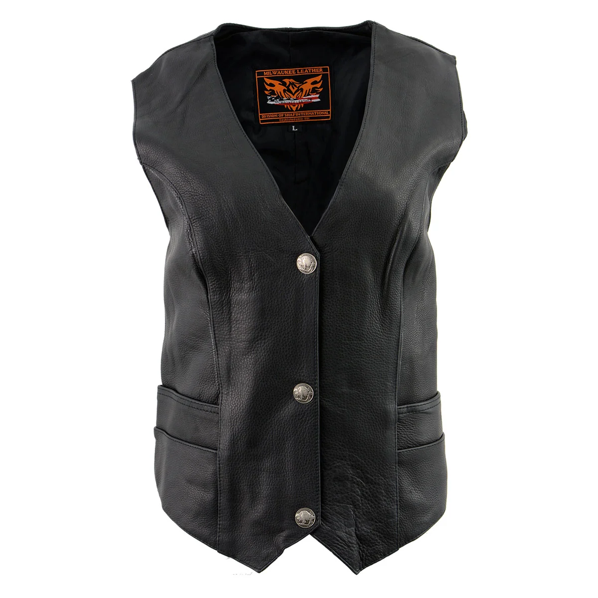 Optimized Milwaukee Leather XS1253 Women's Classic Black Leather Vest with Buffalo Nickel Snap Buttons Modern
