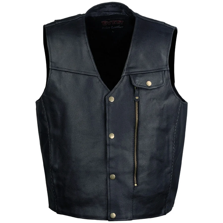 Modern Event Leather XS5381 Men's Classic Black Pistol Pete Leather Vest Relaxed