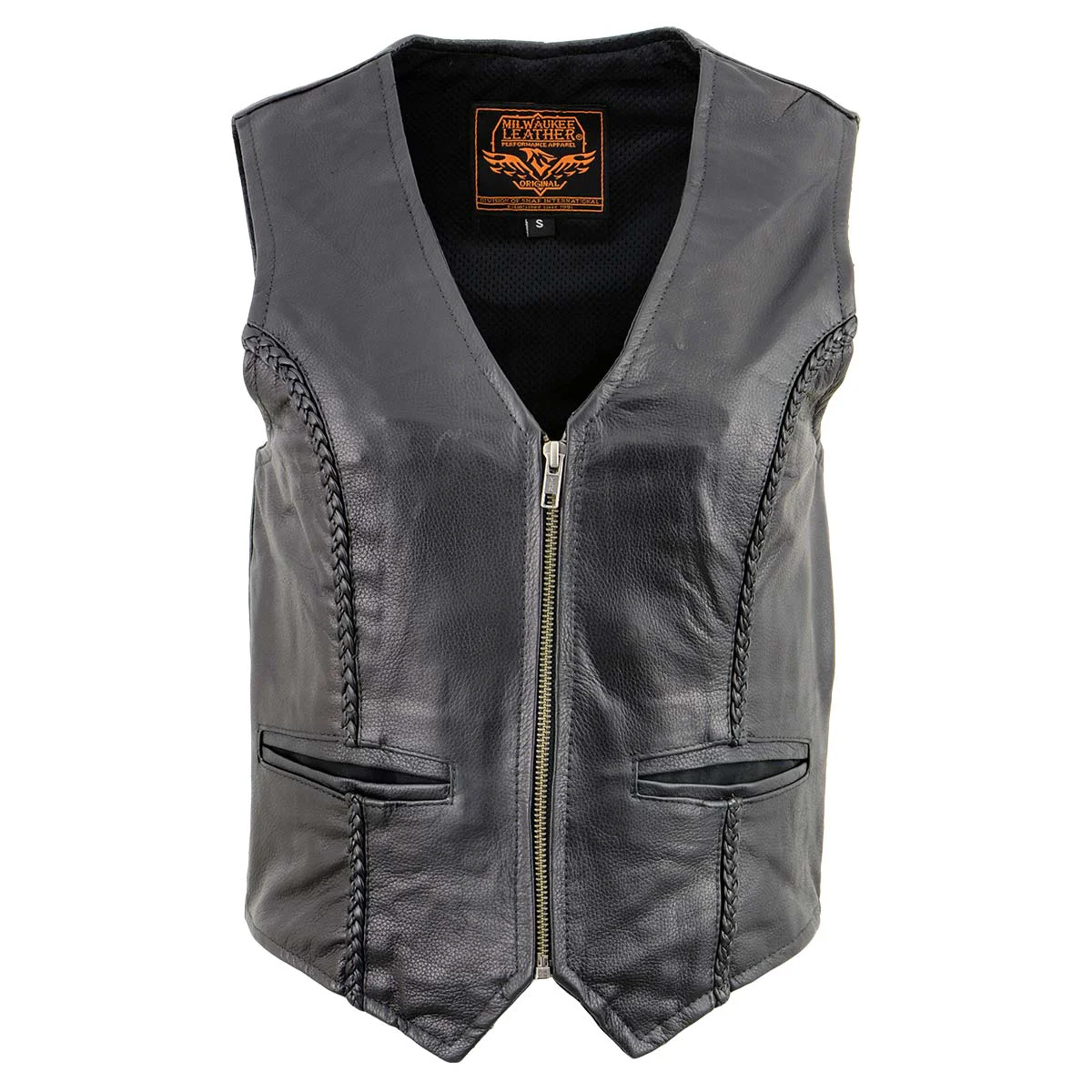 Innovative Milwaukee Leather XS1246 Ladies Black 'Braided' Classic Leather Vest First-Class