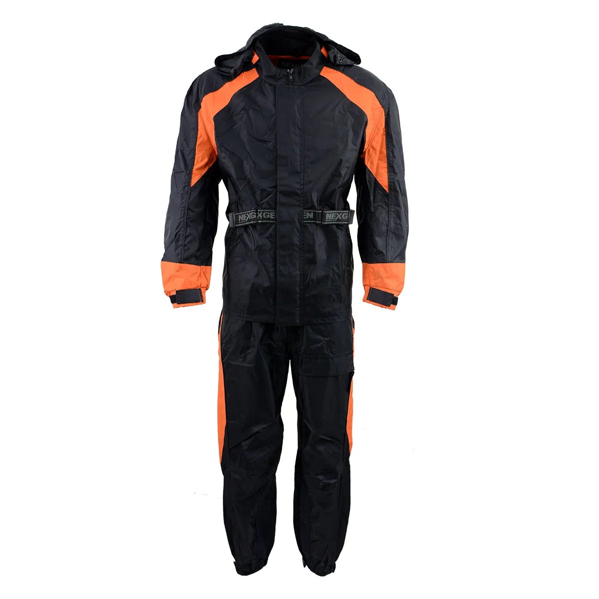 Next-Generation NexGen Men's SH2052 Black and Orange Hooded Water Proof Armored Rain Suit Fashionable