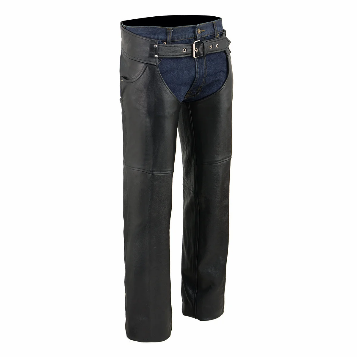 Solid Milwaukee Leather Chaps for Men's Black Premium Leather- Classic Jean Style Pockets Motorcycle Riders Chap - SH1101 World-Class