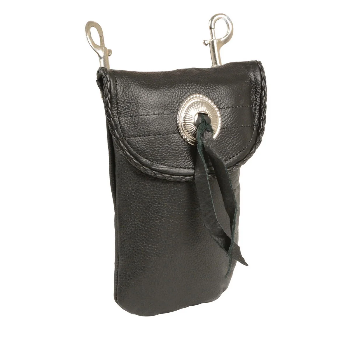 Organic Milwaukee Leather SH506B Unisex Black Leather Braided Belt Bag with Concho Quality