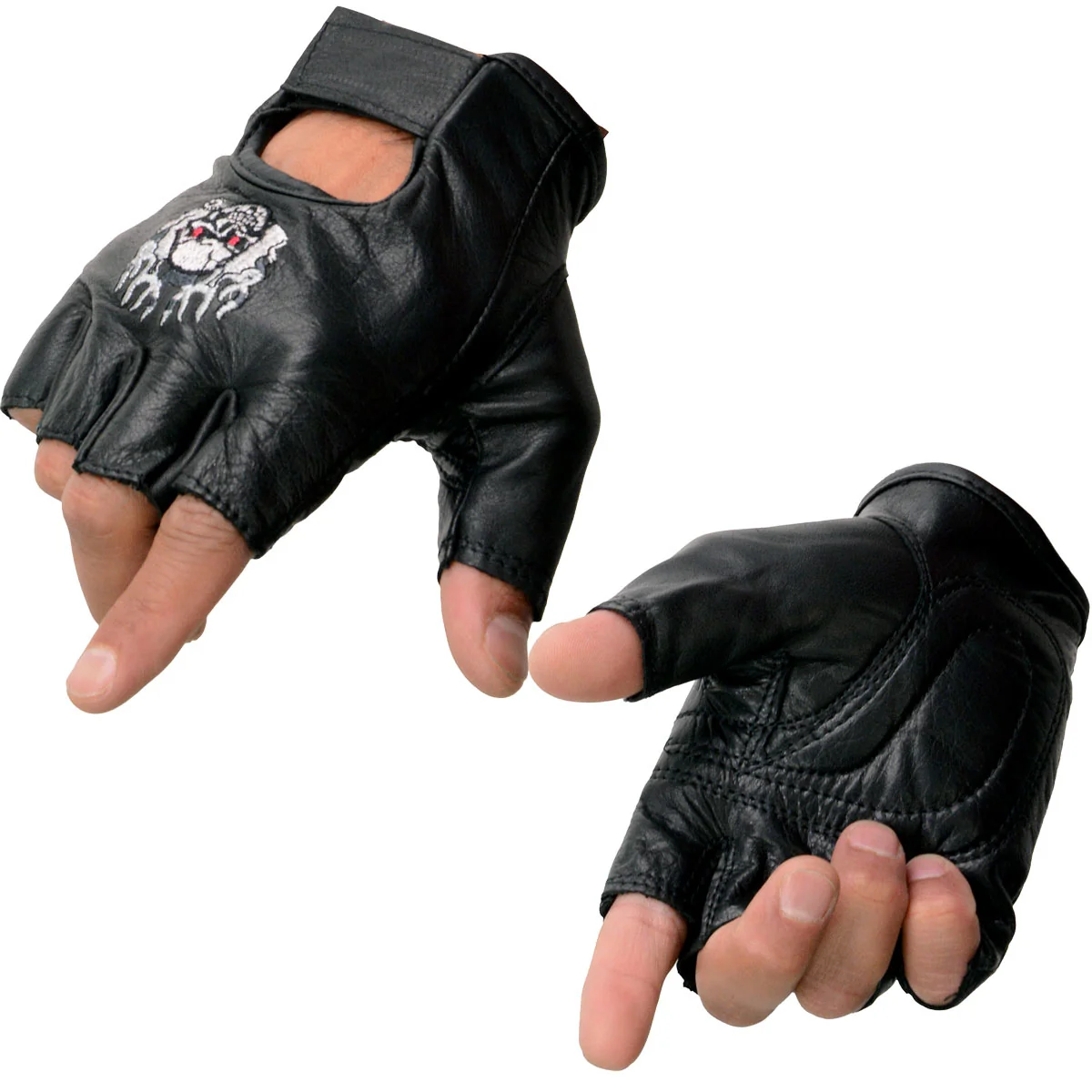 Sophisticated Milwaukee Leather SH351 Men's 'Flaming Skull' Black Leather Fingerless Gloves Versatile