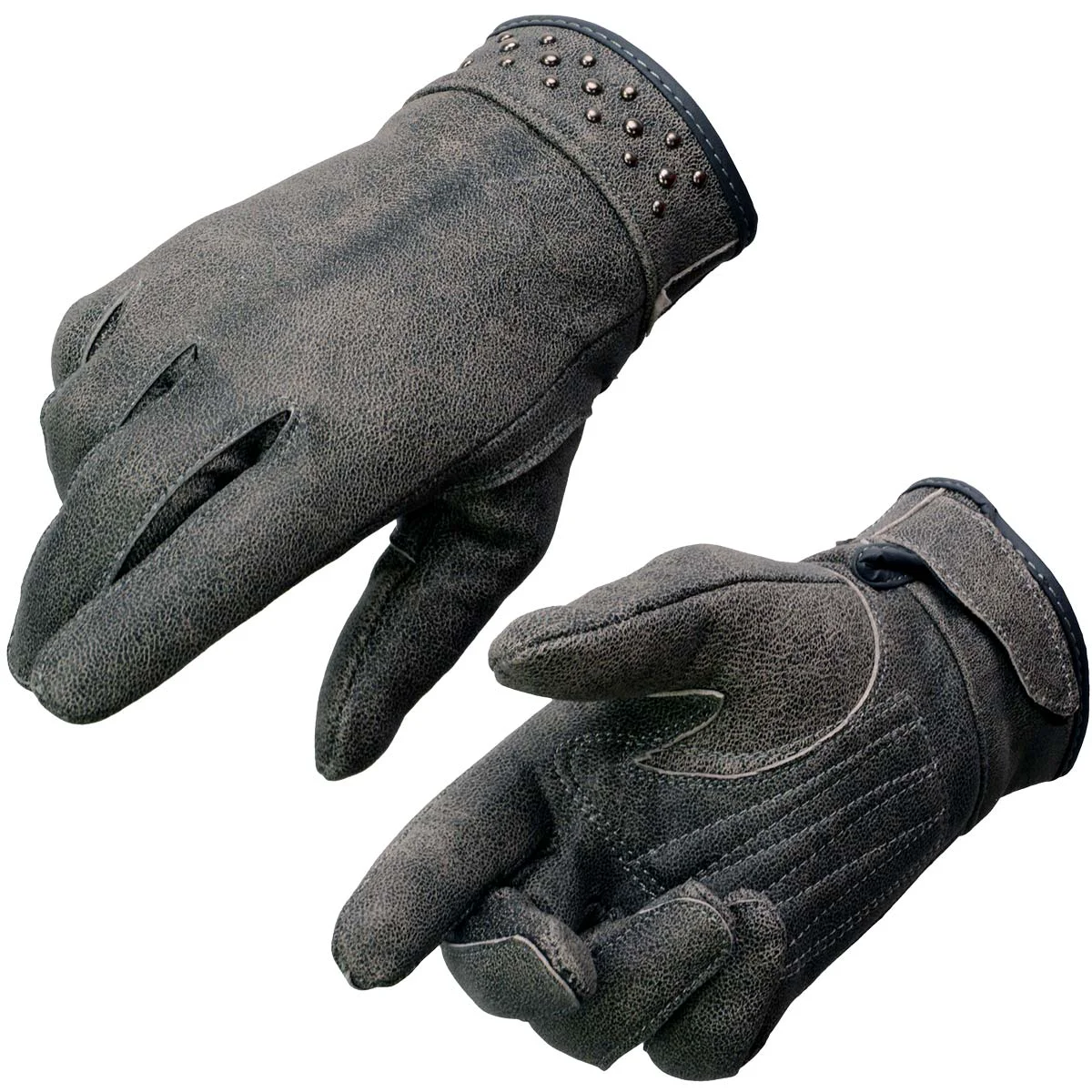 Proven Milwaukee Leather MG7760 Women's Distressed Grey Leather Gel Palm Motorcycle Hand Gloves W Stylish Wrist Detailing Fine Crafted