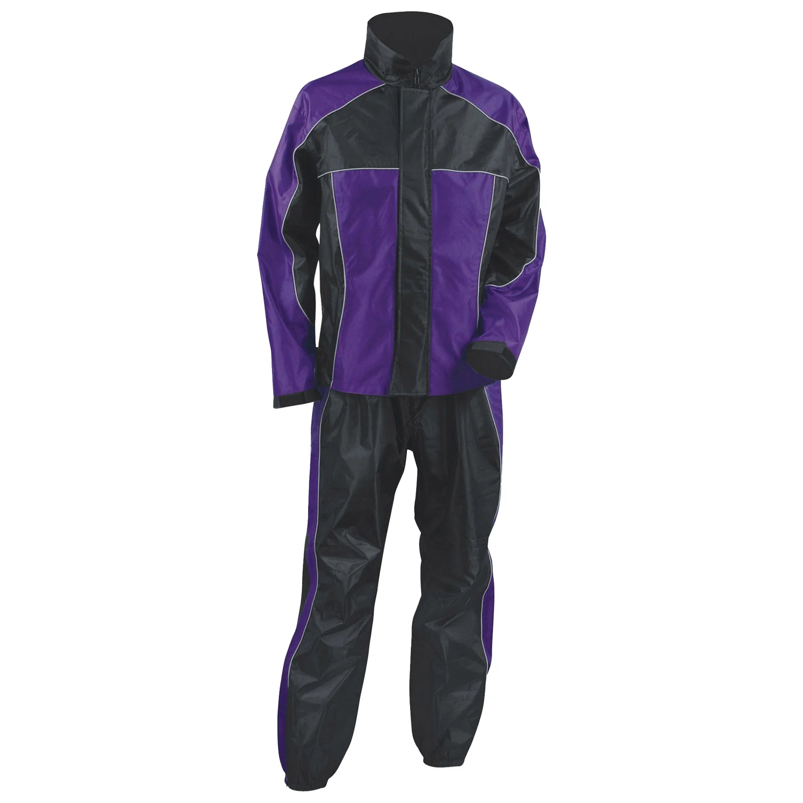 Stylish NexGen SH2222 Women's Purple and Black Oxford Water Proof Motorcycle Rain Suit Enhanced