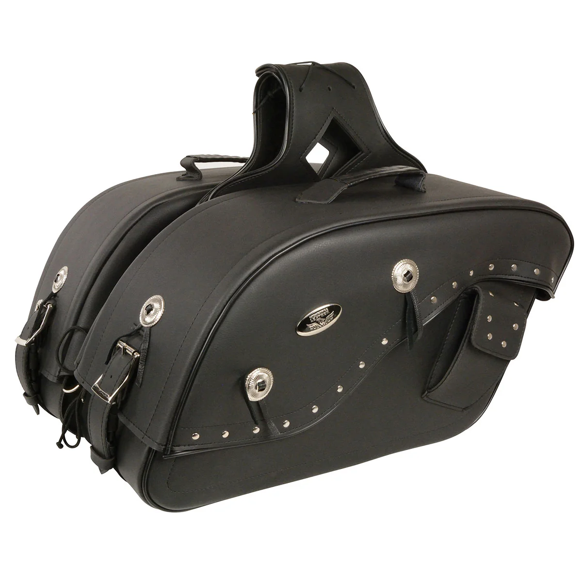 Eco-Friendly Milwaukee Leather MP8301 Black PVC Medium Cruiser Style Riveted Throw Over Saddlebags Refined