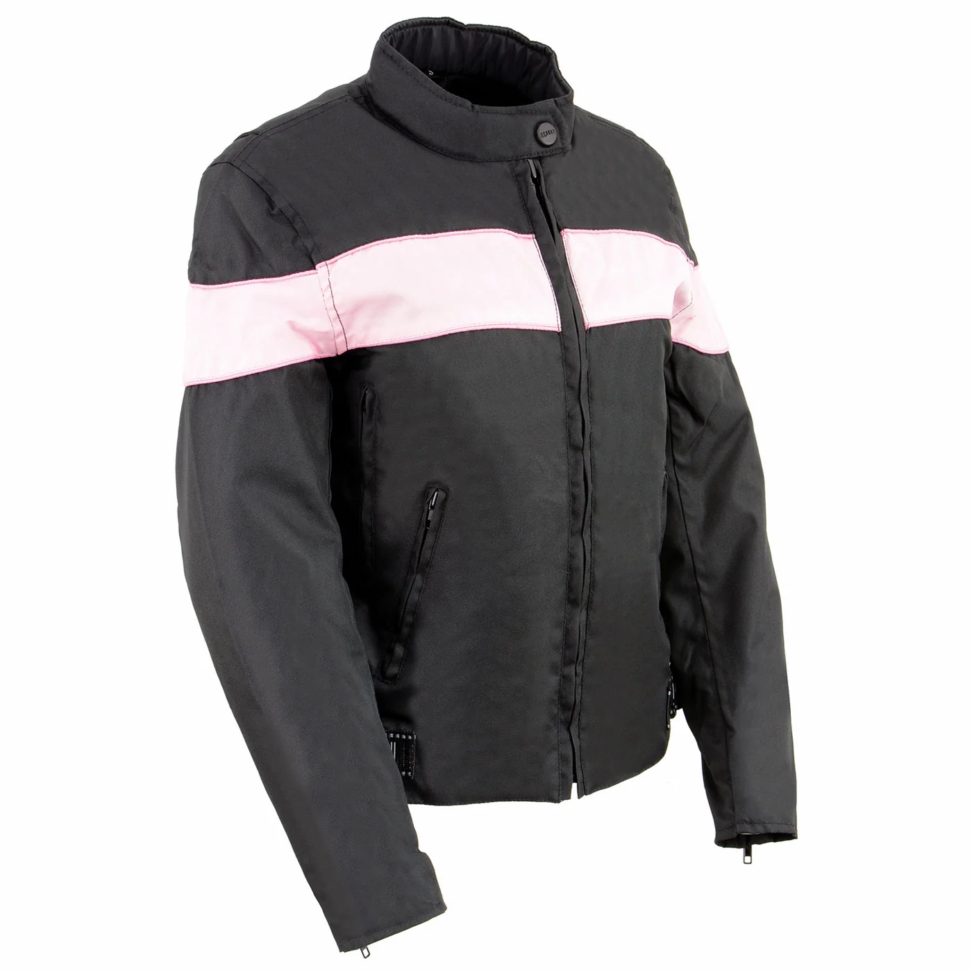 Genuine Milwaukee Leather SH2261 Women's Lightweight Black and Pink Textile Motorcycle Jacket with Reflective Piping Official