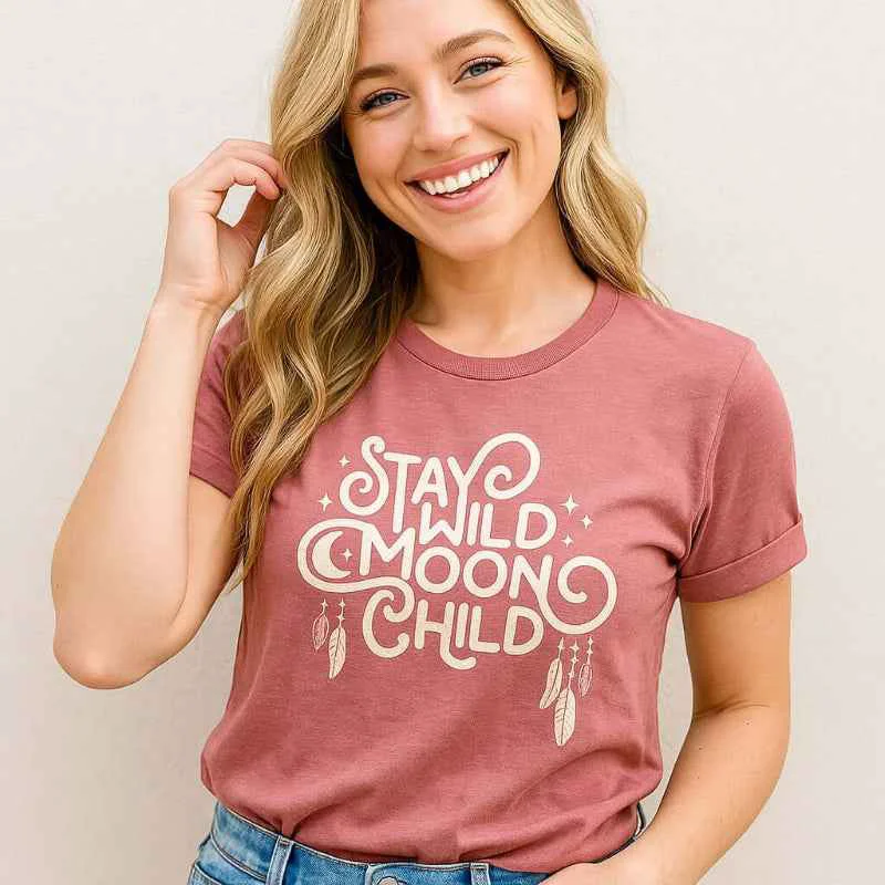 Advanced Stay Wild Moon Child T-Shirt - Boho Graphic Tee for Spirits Excellent