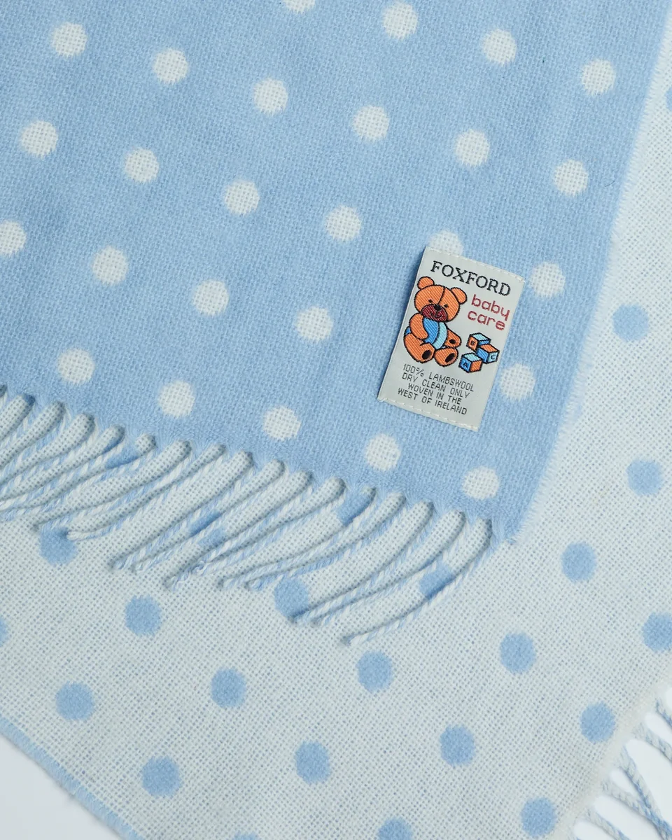Smooth Foxford Blue Spot Lambswool Baby Blanket Prestigious