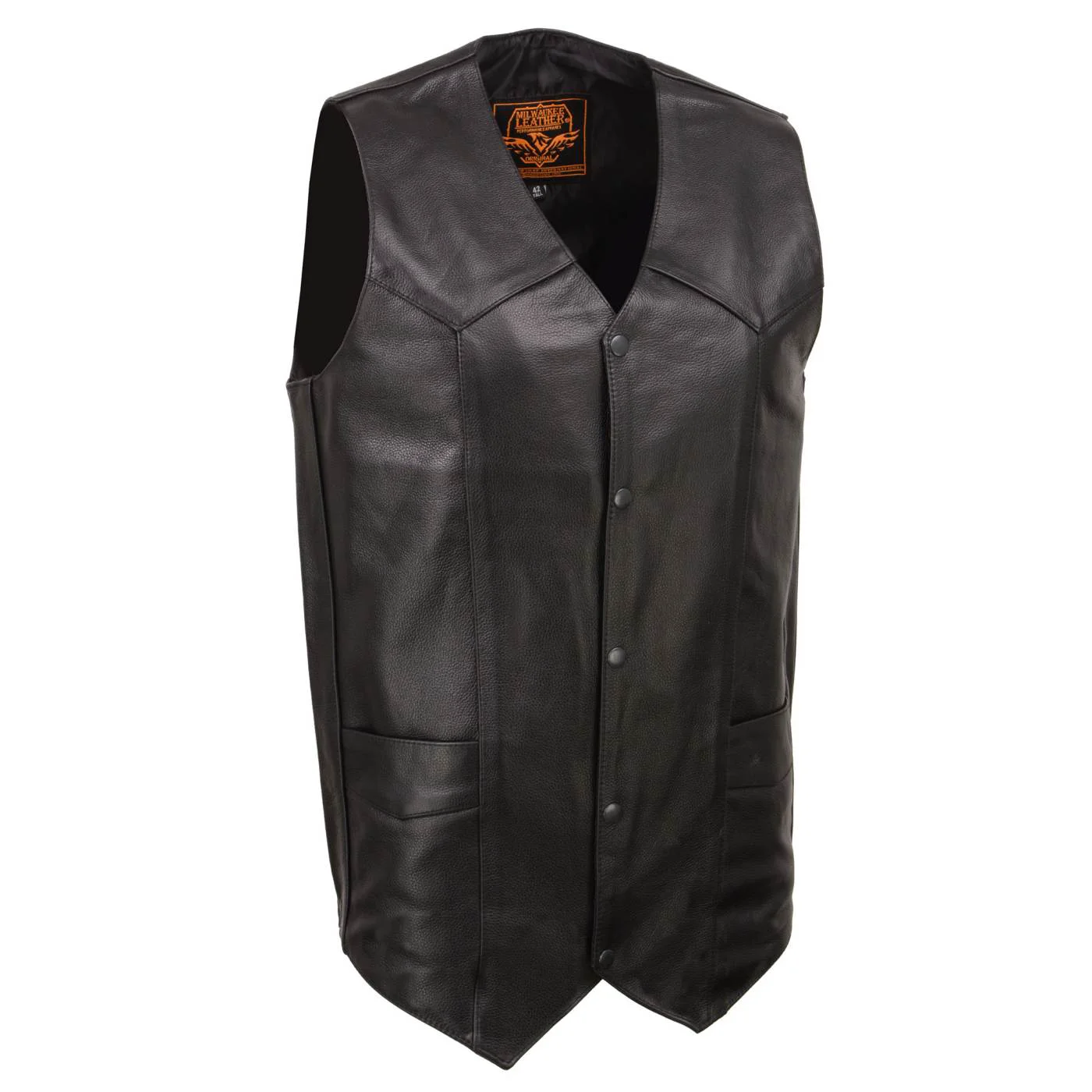 High-Grade Milwaukee Leather SH1310Tall Men's Black Leather Classic V-Neck Motorcycle Rider Vest w Snap Button Closure Flexible